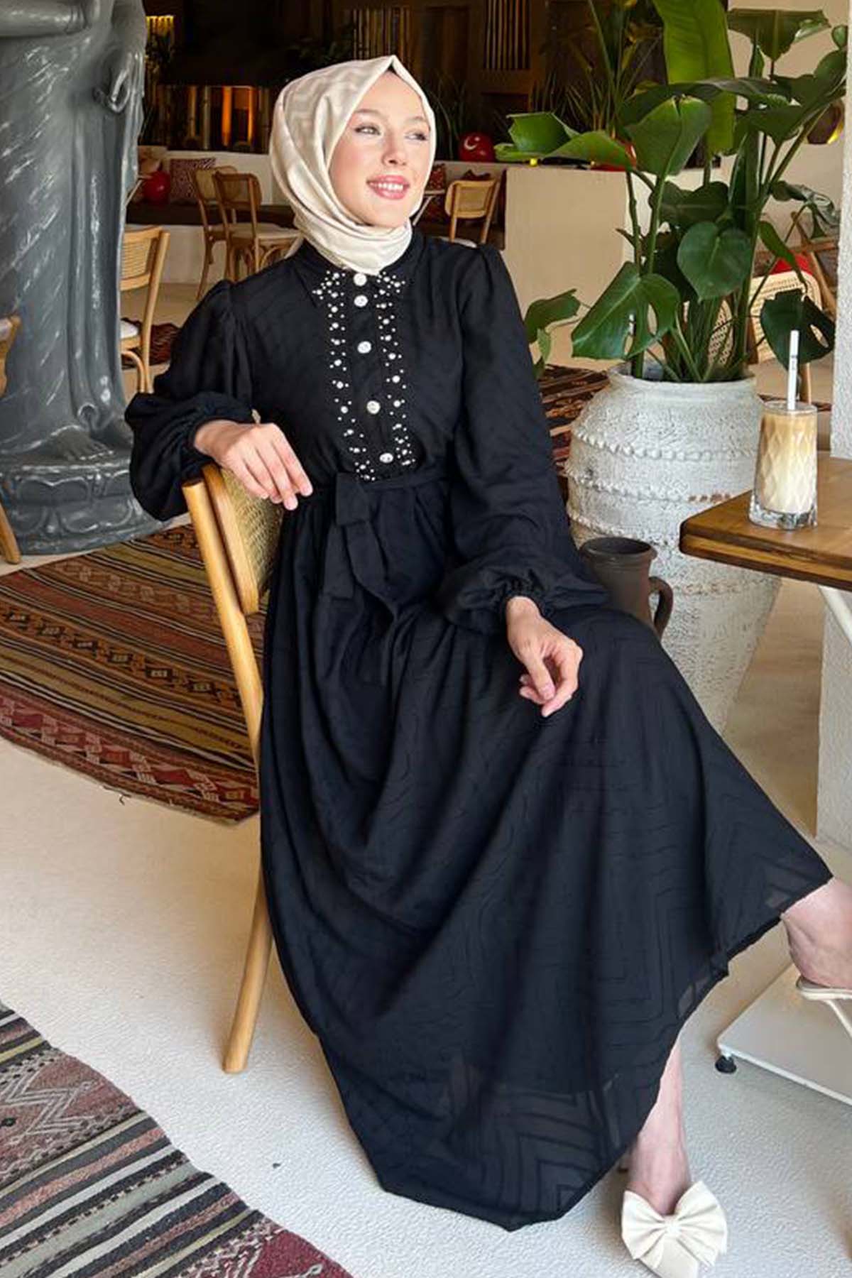 Stone Detailed Hijab Dress