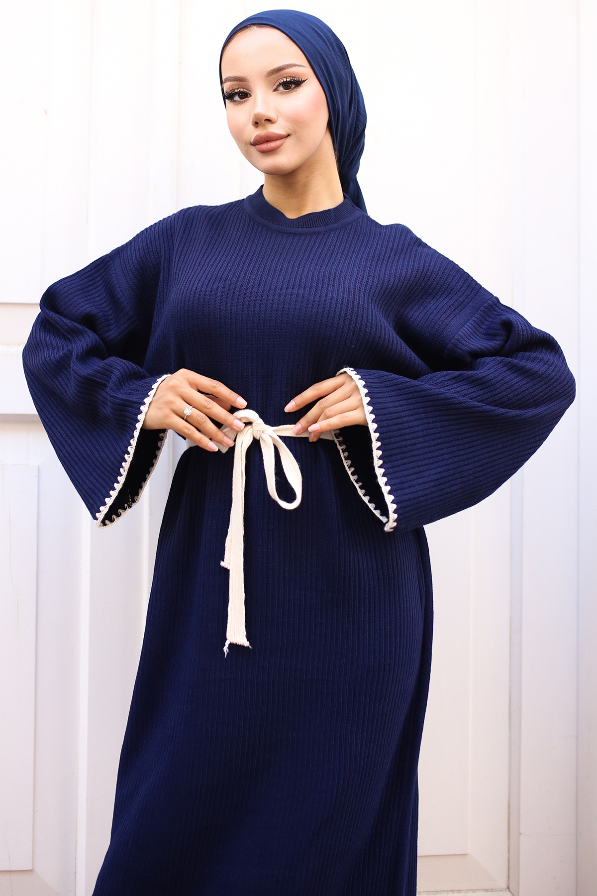 Embroidered Detailed Knit Dress Oil Green-detail