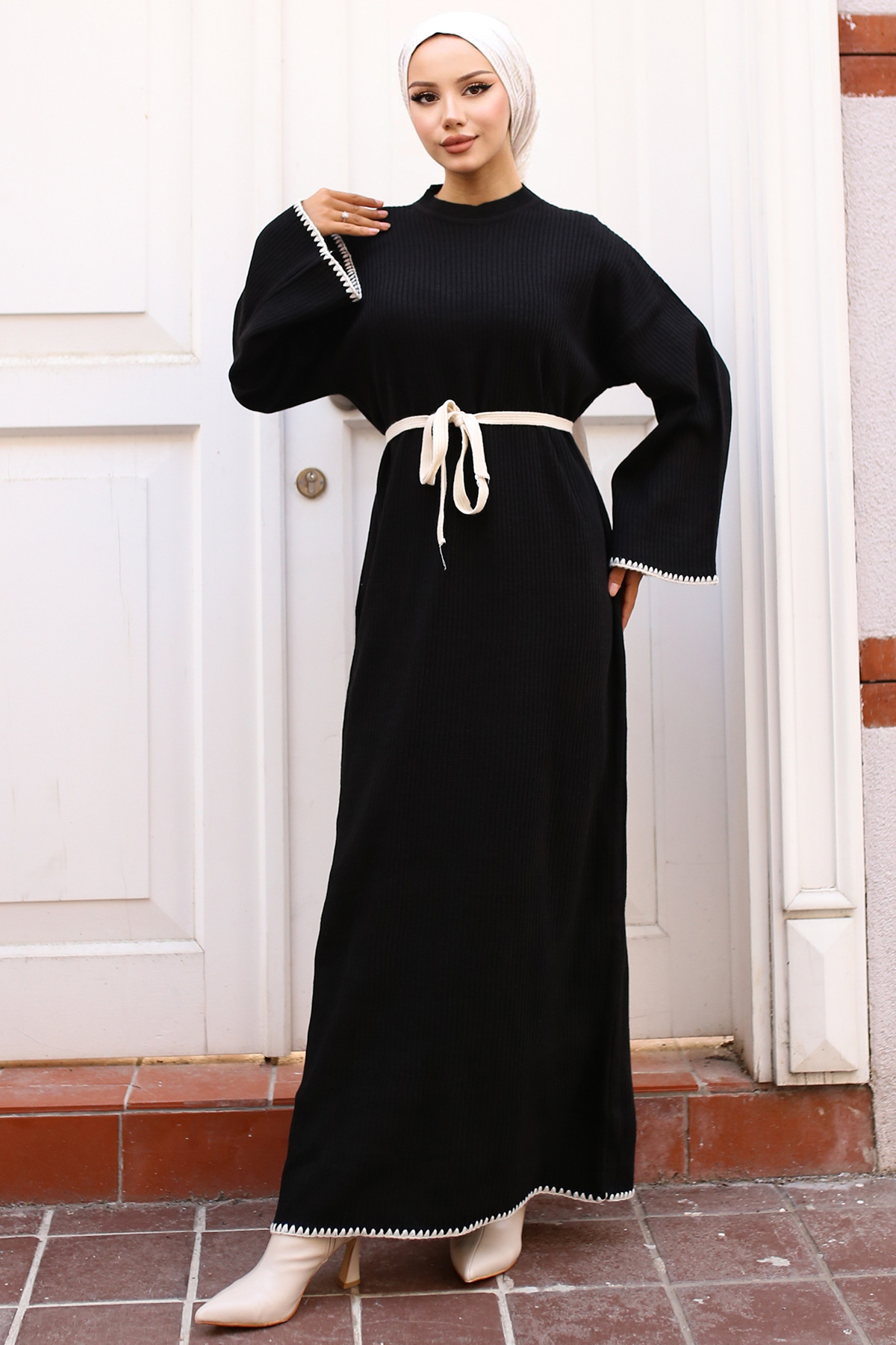 Embroidered Detailed Knit Dress Oil Green-detail