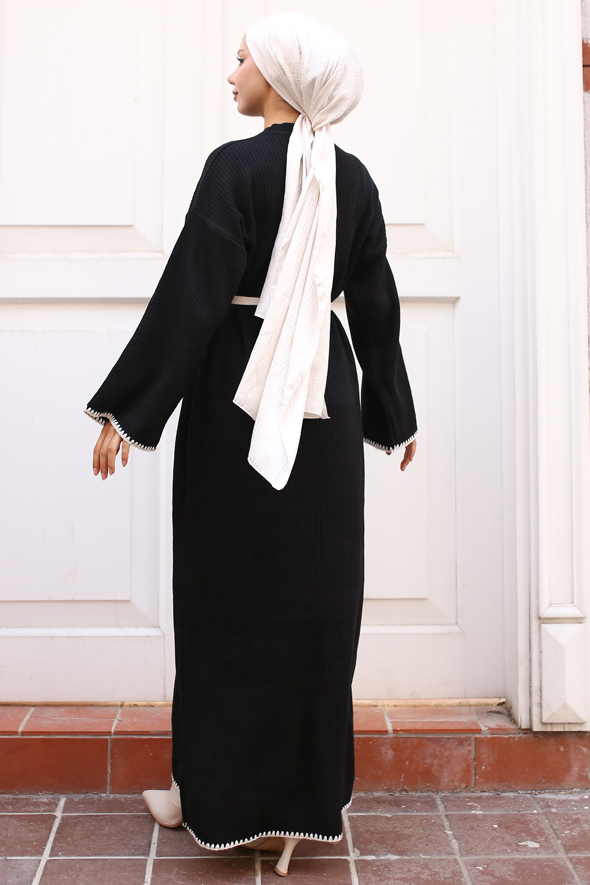 Embroidered Detailed Knit Dress Oil Green-detail