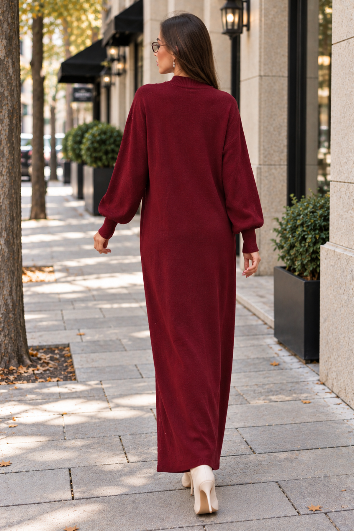 Stone-embellished Knit Dress K3071 Burgundy-detail