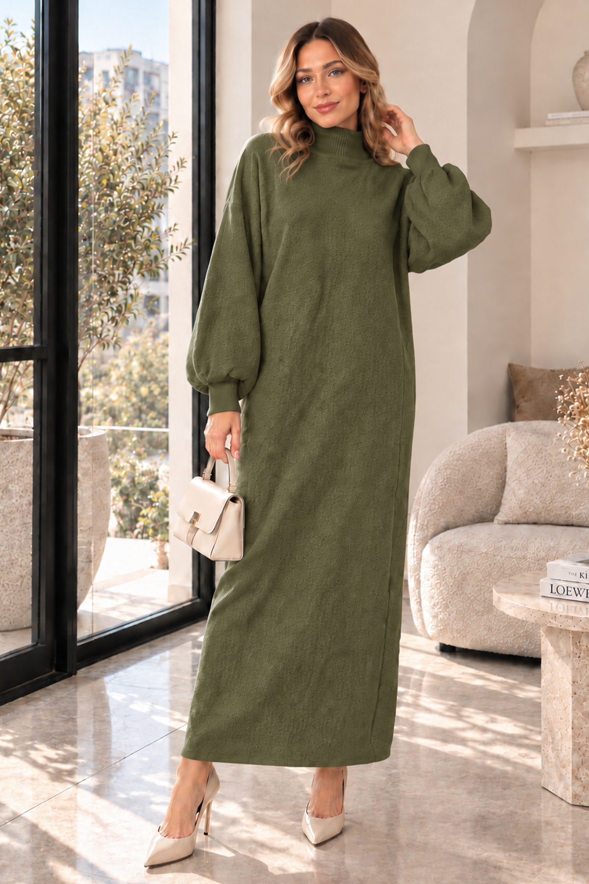 Turtleneck Knit Dress K3048 Khaki-detail