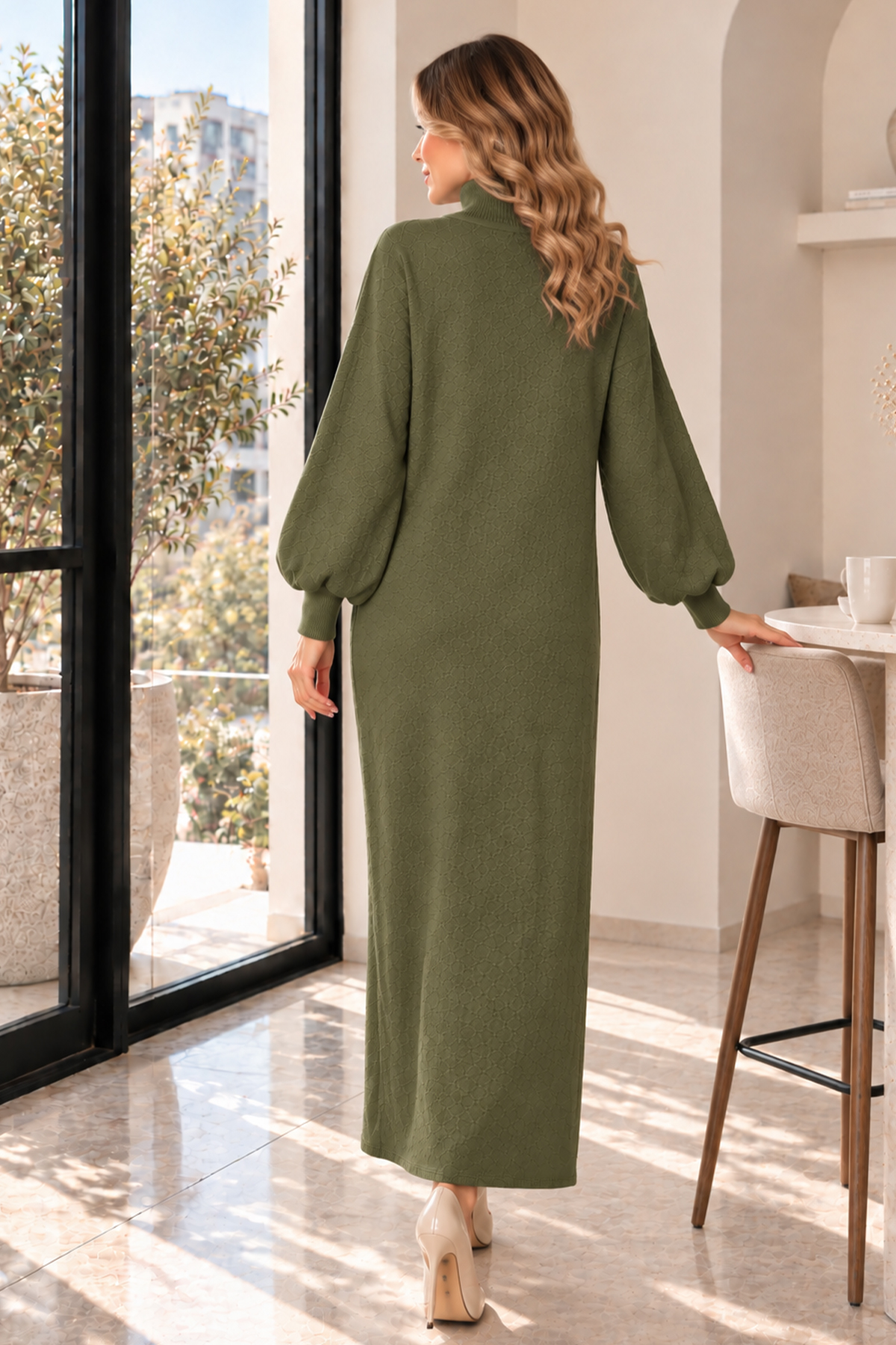 Turtleneck Knit Dress K3048 Khaki-detail