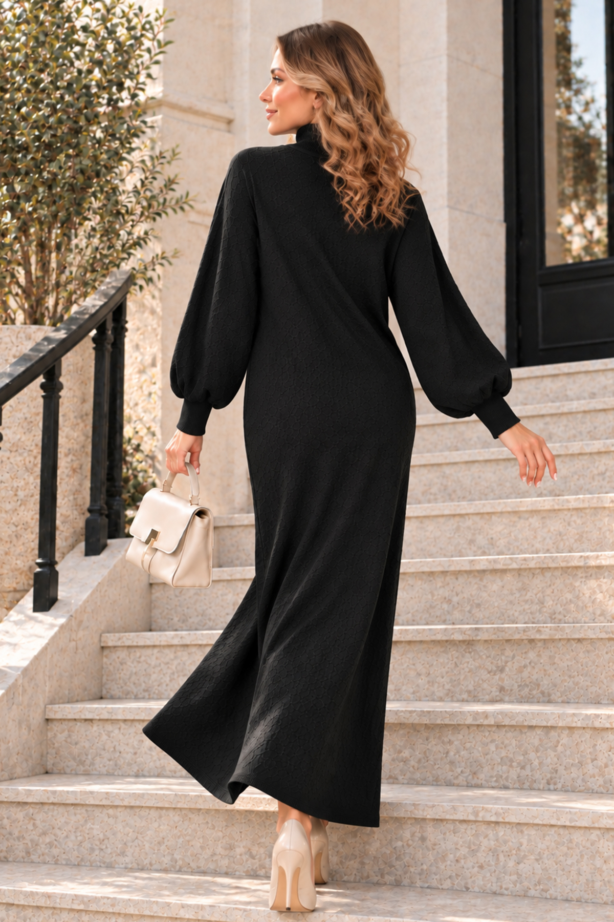 Turtleneck Knit Dress K3048 Black-detail