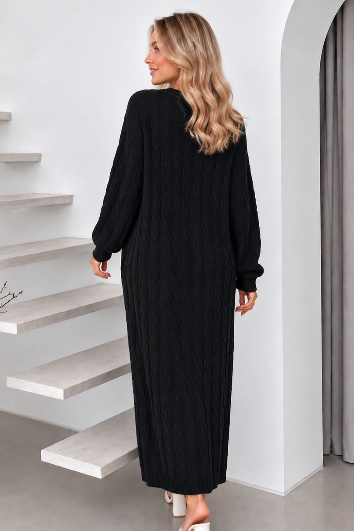 Cable-knit Patterned Dress K3024 Black-detail