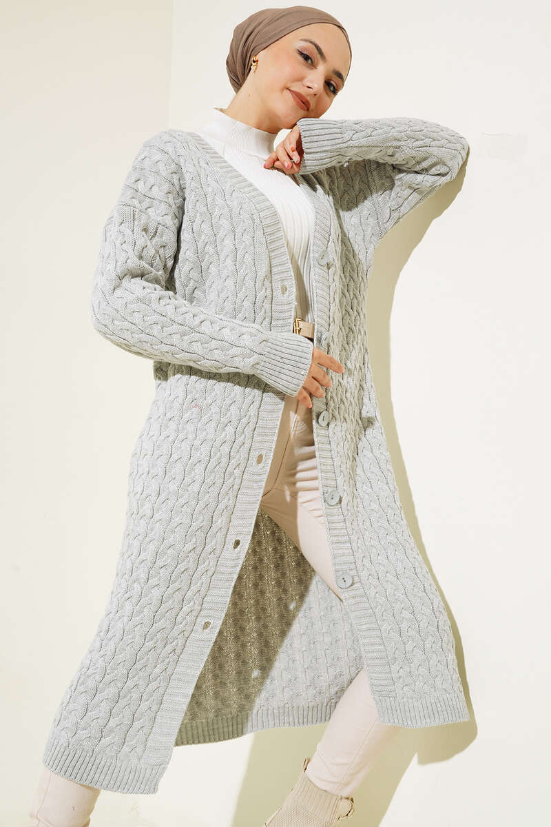 Buttoned Long Knit Cardigan