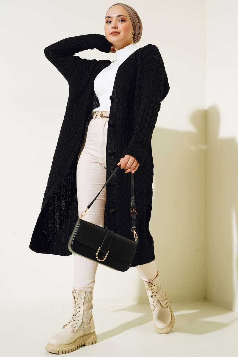 Buttoned Long Knit Cardigan-detail