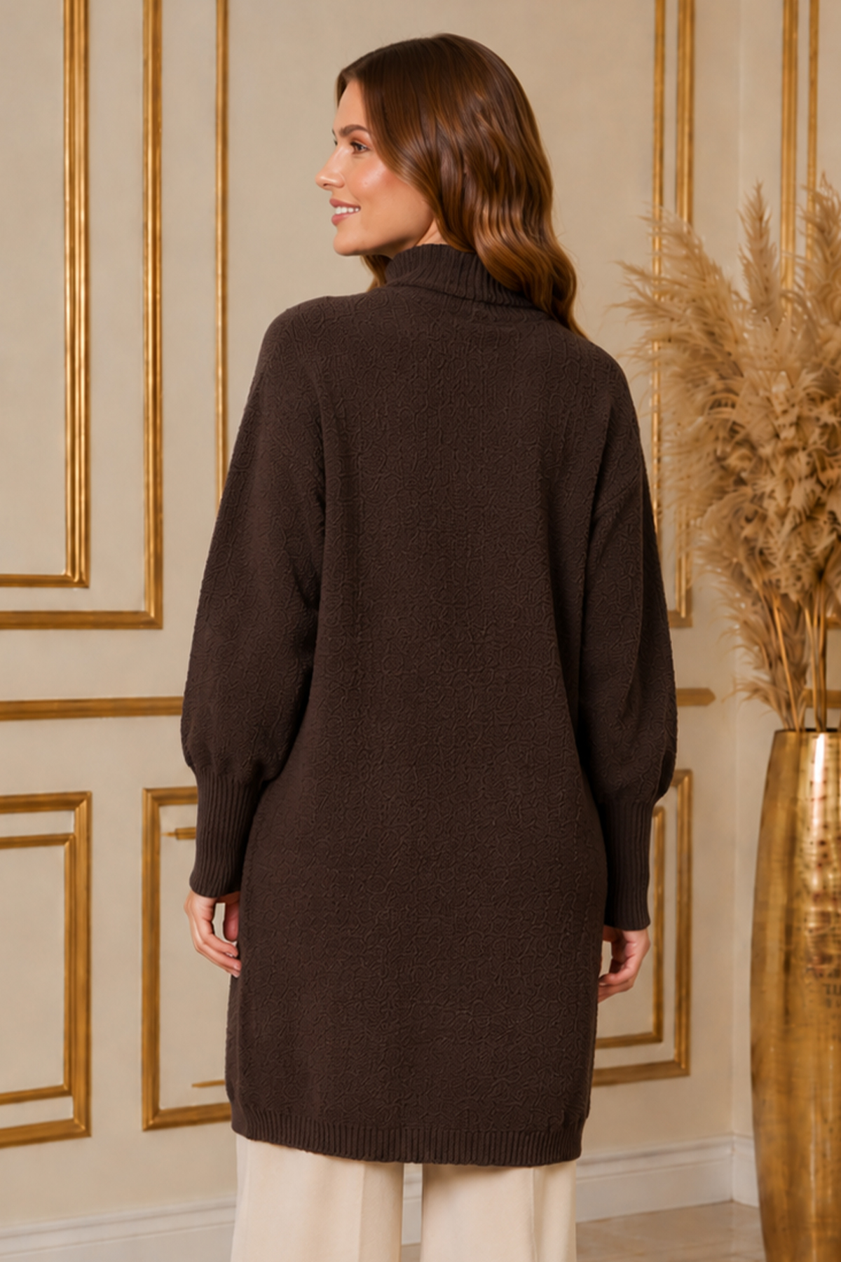 Düğmeli Sakal Hırka N3265 Kahverengi-detail