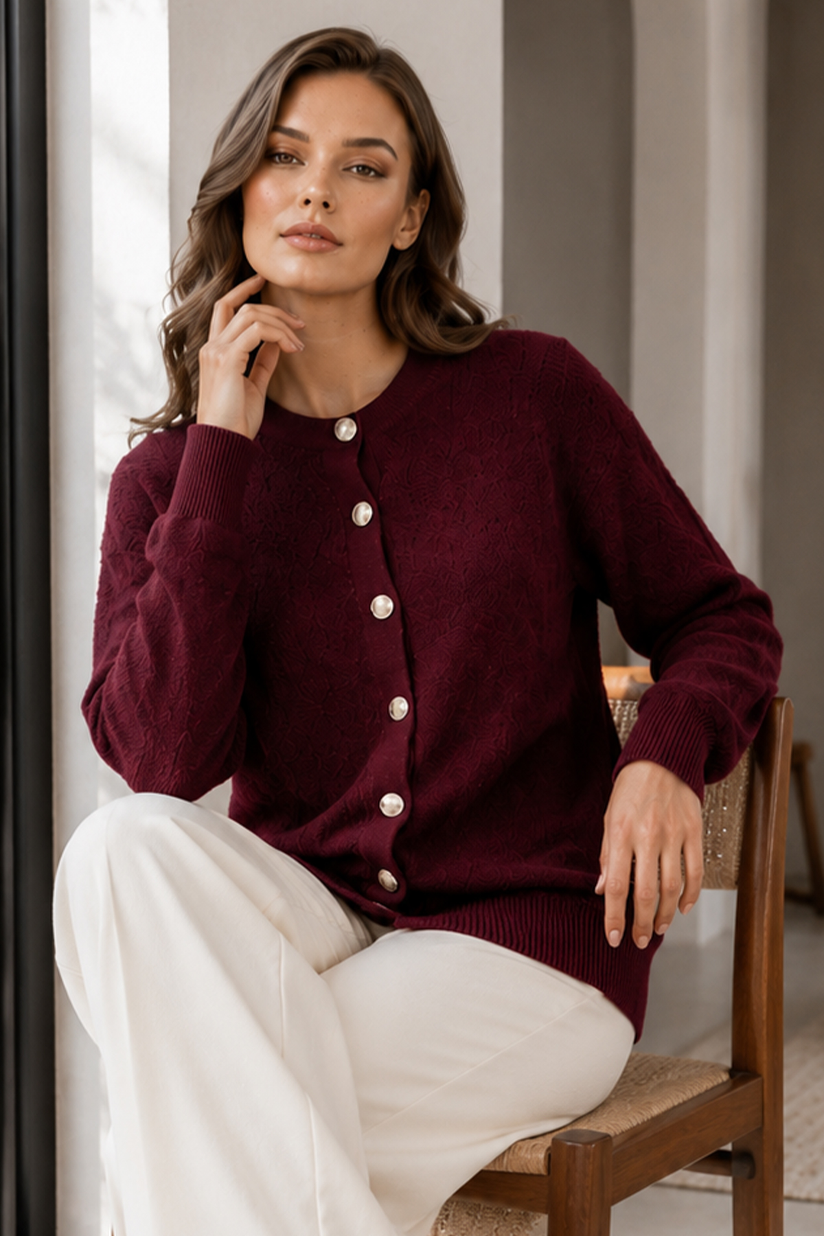 Düğmeli Sakal Hırka N3328 Bordo-detail