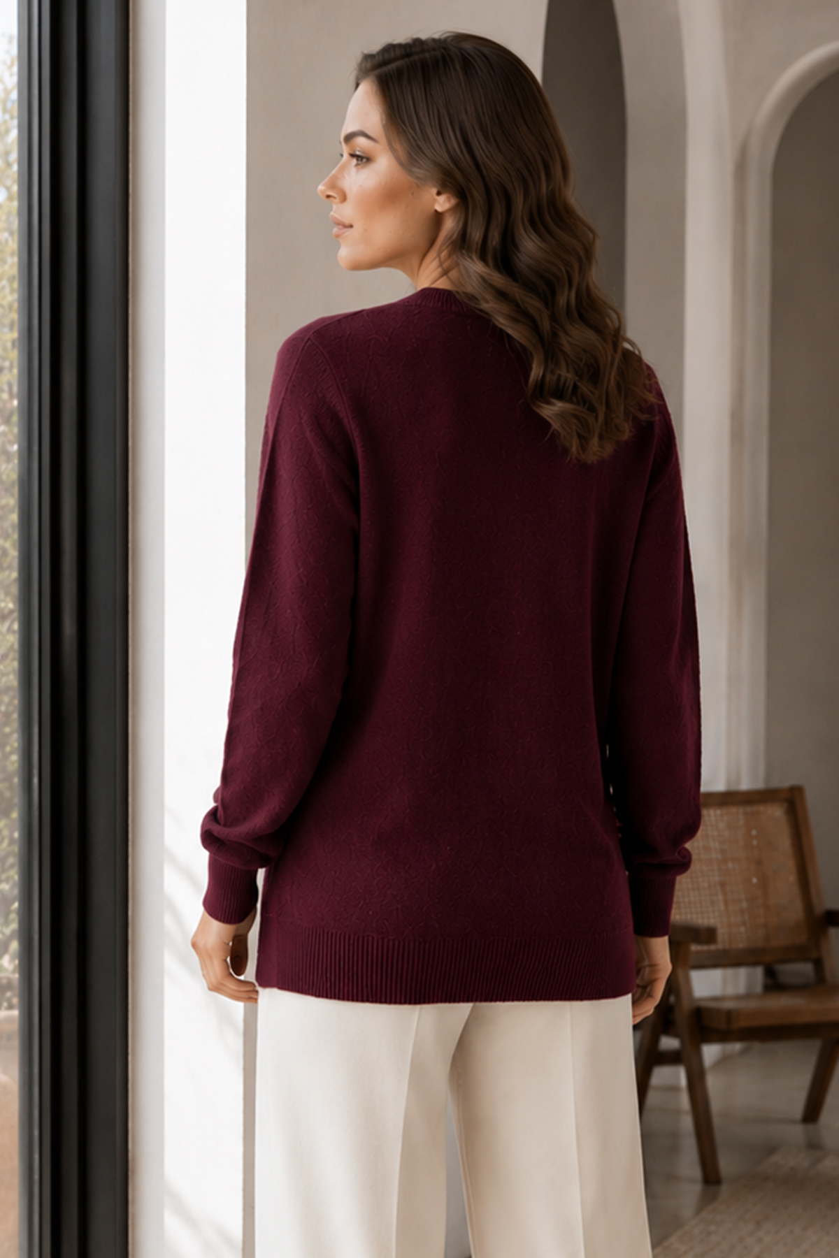 Düğmeli Sakal Hırka N3328 Bordo-detail