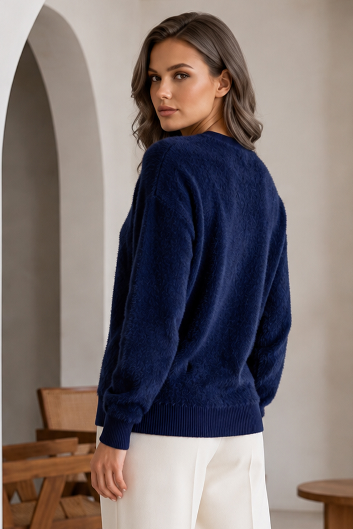 Düğmeli Sakal Hırka N3328 Lacivert-detail
