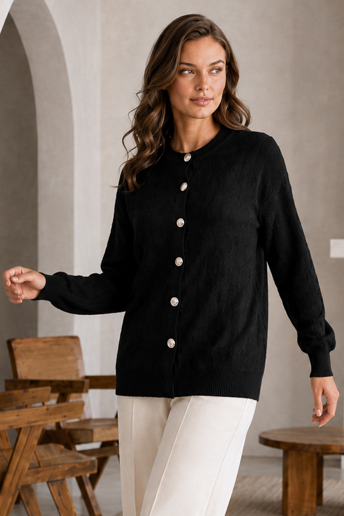 Düğmeli Sakal Hırka N3328 Siyah-detail