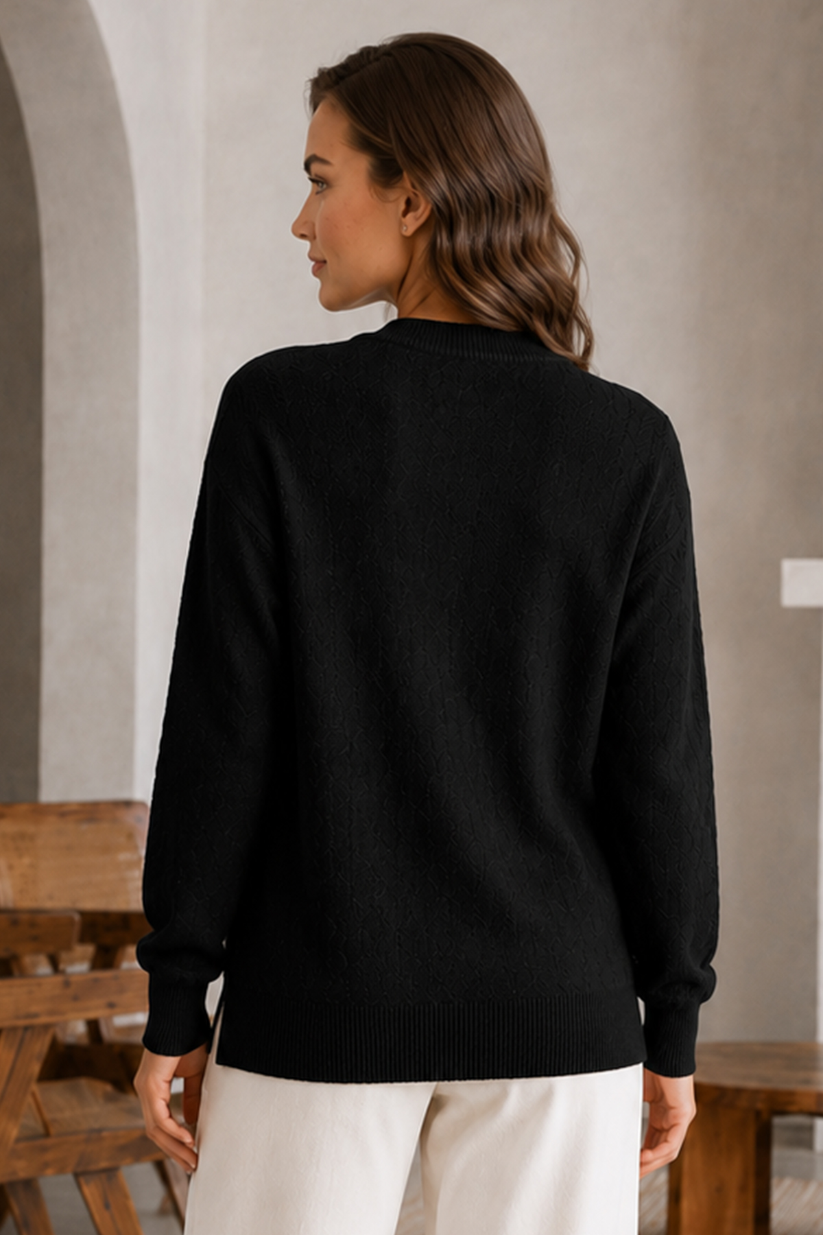 Düğmeli Sakal Hırka N3328 Siyah-detail