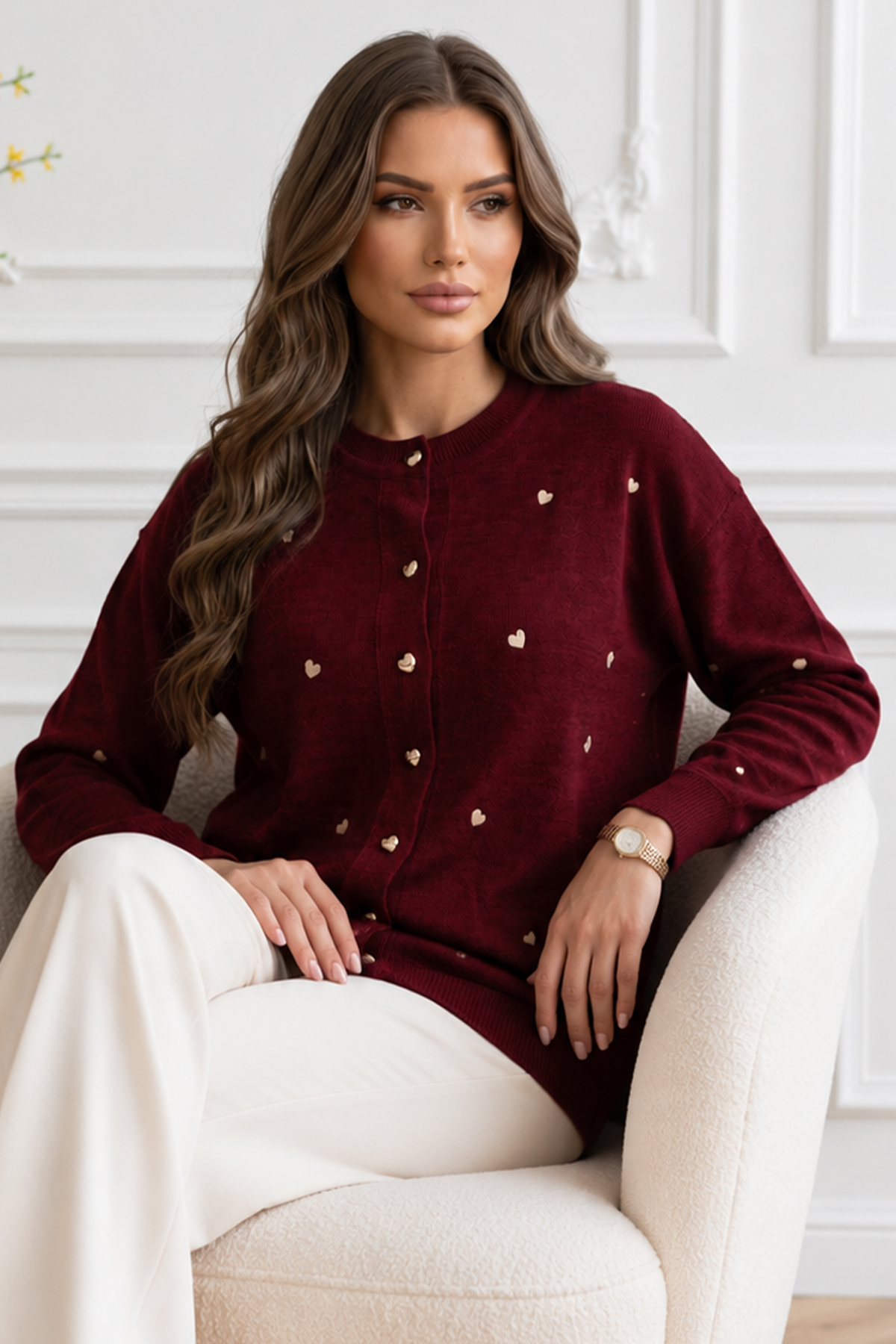 Kalpli Triko Hırka N3219 Bordo-detail