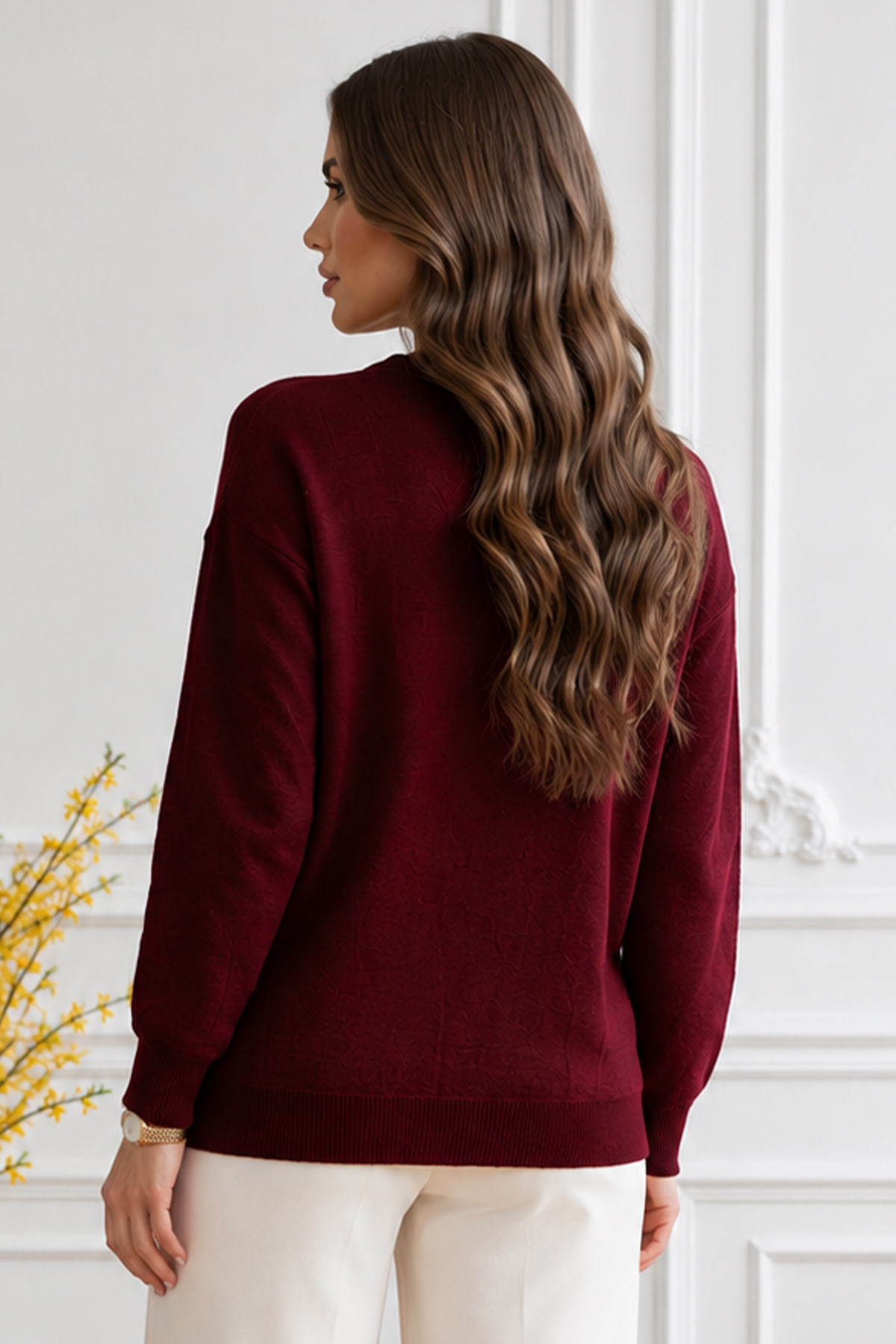 Kalpli Triko Hırka N3219 Bordo-detail