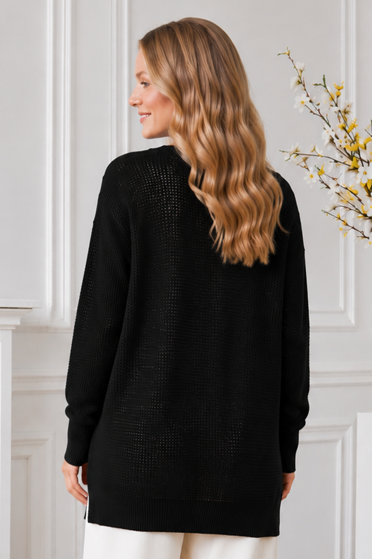 Ajurlu Merserize Hırka N3340 Siyah-detail