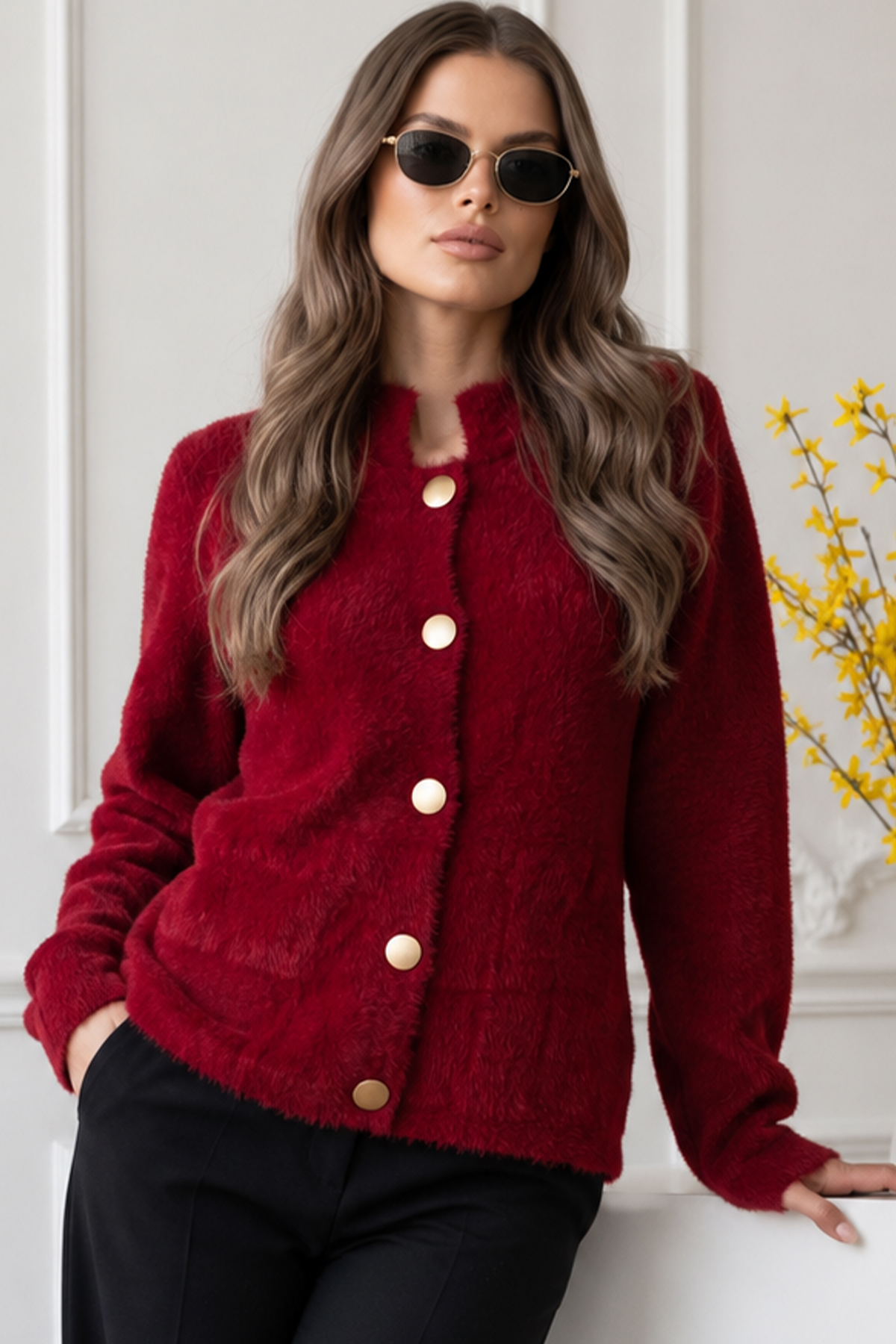 Düğmeli Sakal Hırka N3327 Bordo-detail