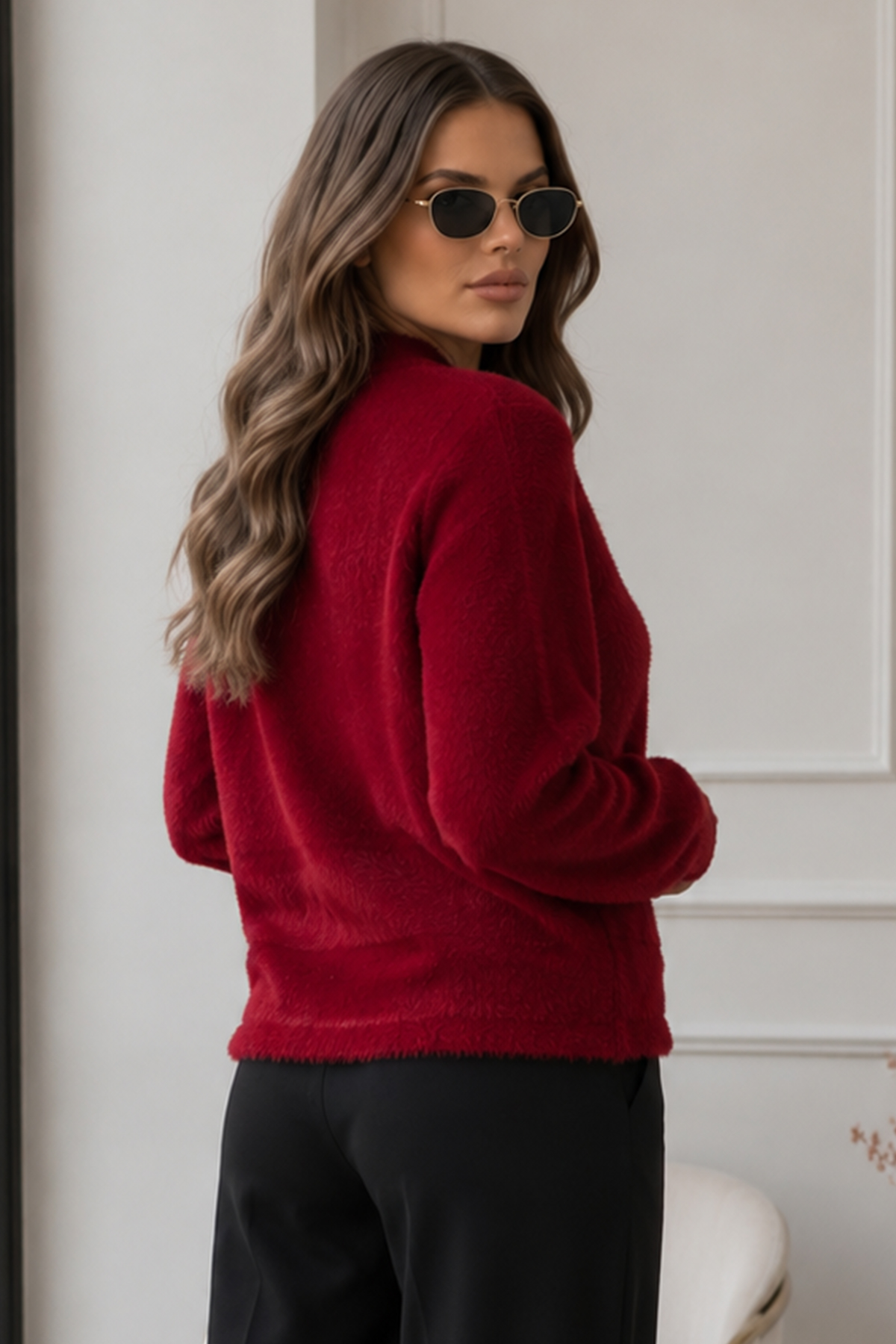 Düğmeli Sakal Hırka N3327 Bordo-detail