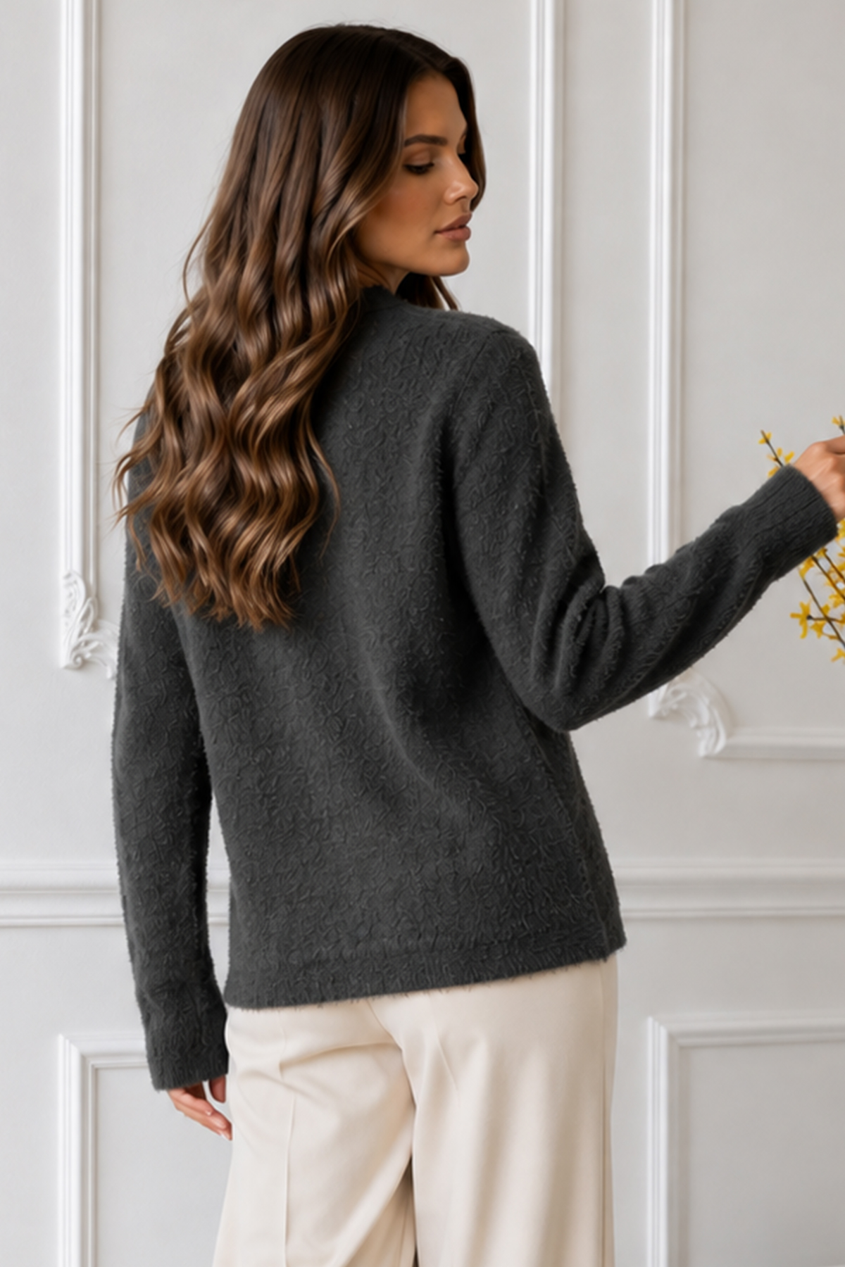 Düğmeli Sakal Hırka N3327 Gri-detail