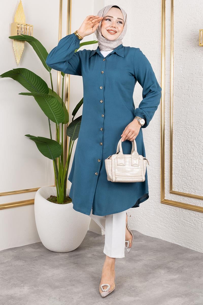 Viscose Tunic With Elasticated Cuffs