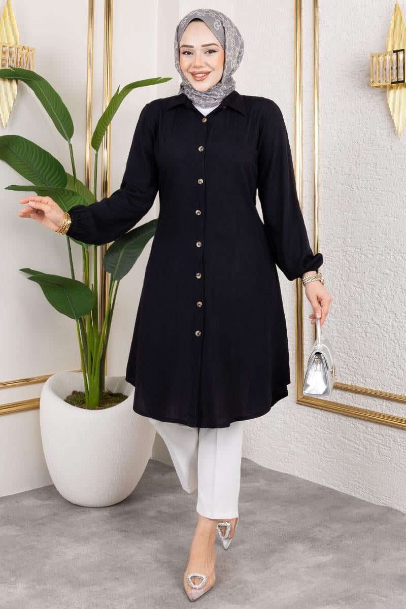 Viscose Tunic With Elasticated Cuffs