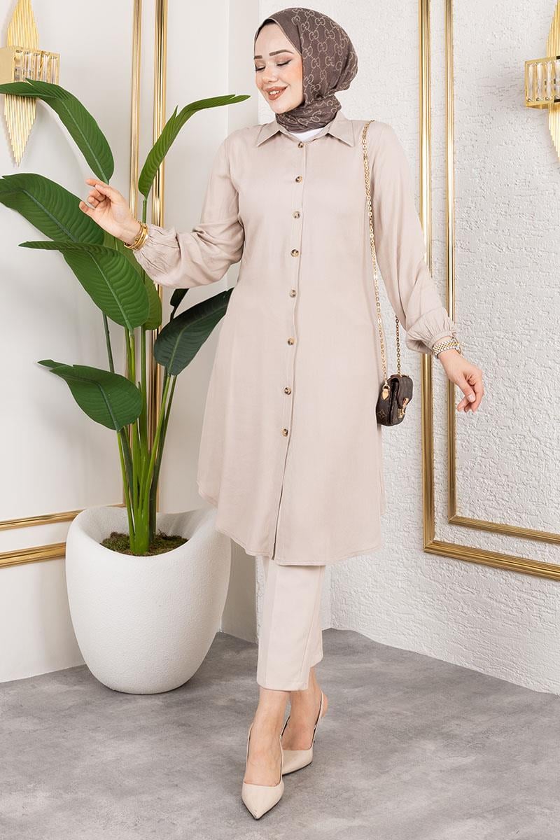 Viscose Tunic With Elasticated Cuffs