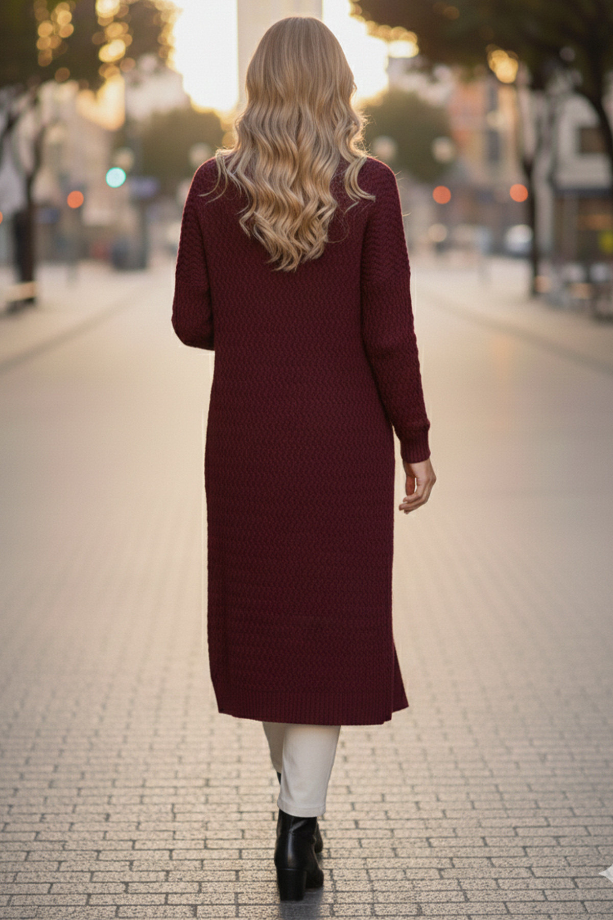 Zigzag Patterned Long Knit Cardigan-detail