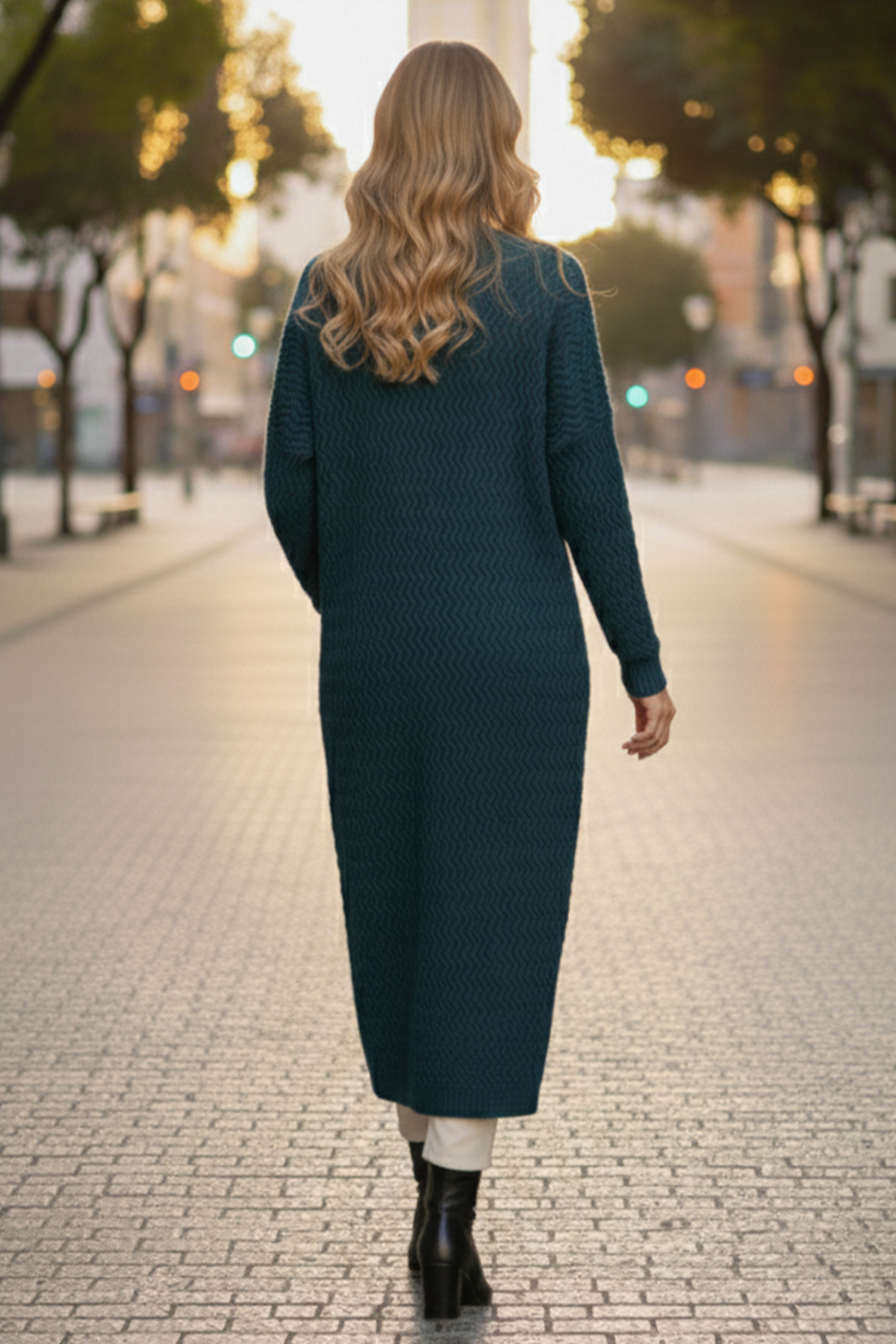 Zigzag Patterned Long Knit Cardigan-detail