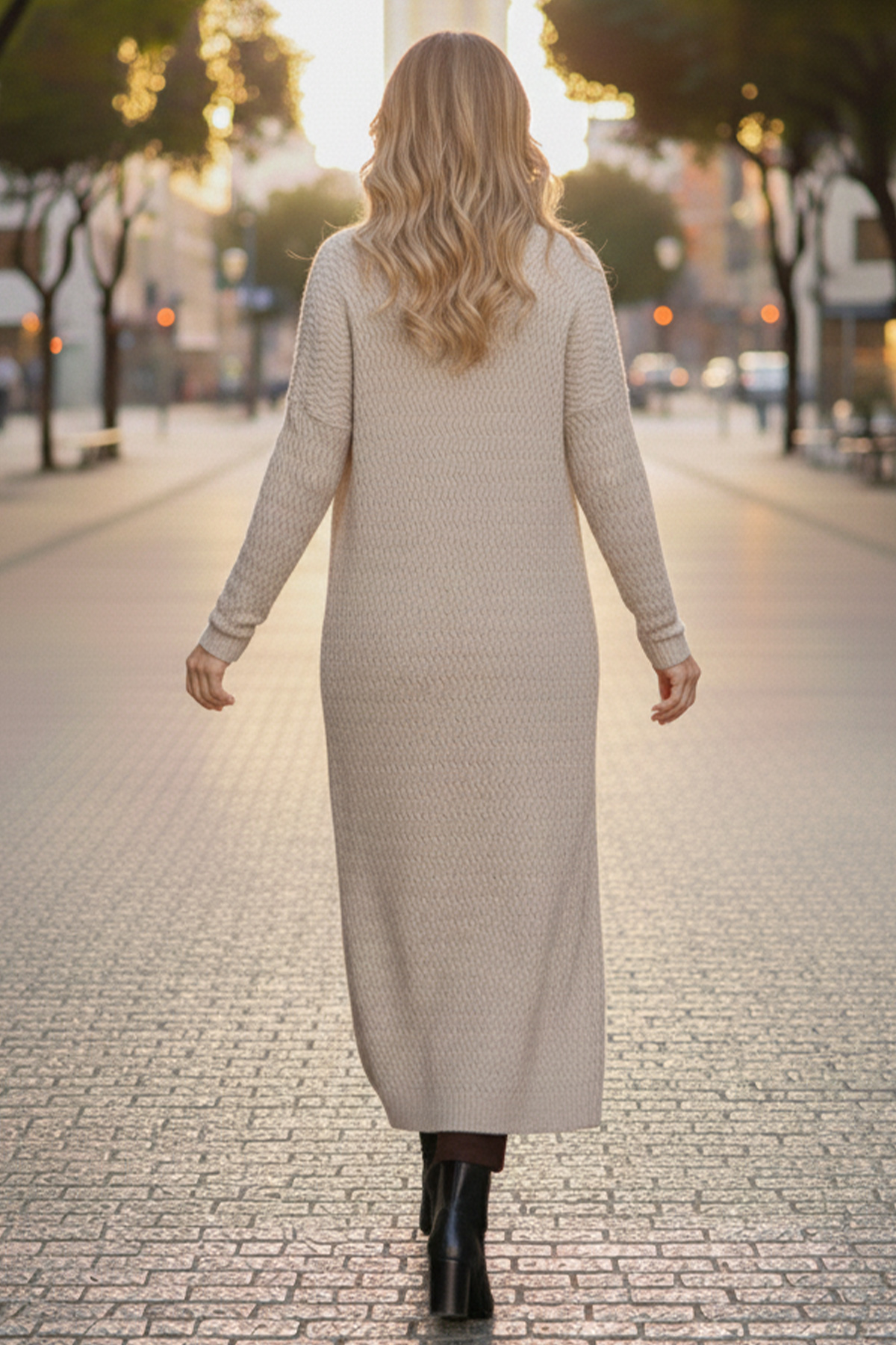 Zigzag Patterned Long Knit Cardigan-detail