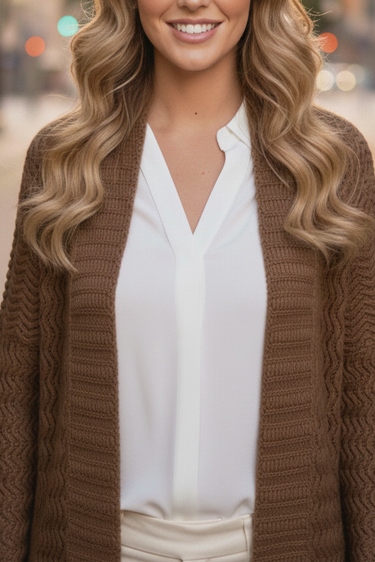 Zigzag Patterned Long Knit Cardigan-detail