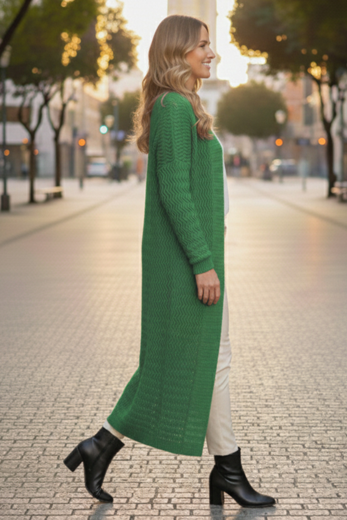 Zigzag Patterned Long Knit Cardigan-detail