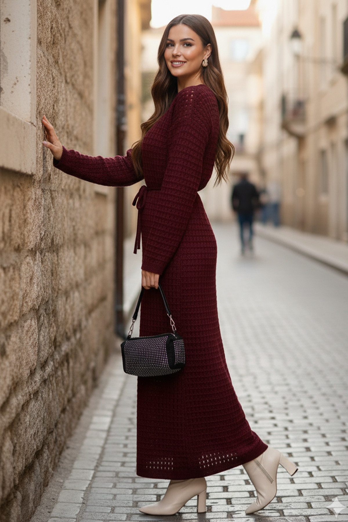 Palm Tree Mesh Knit Dress-detail