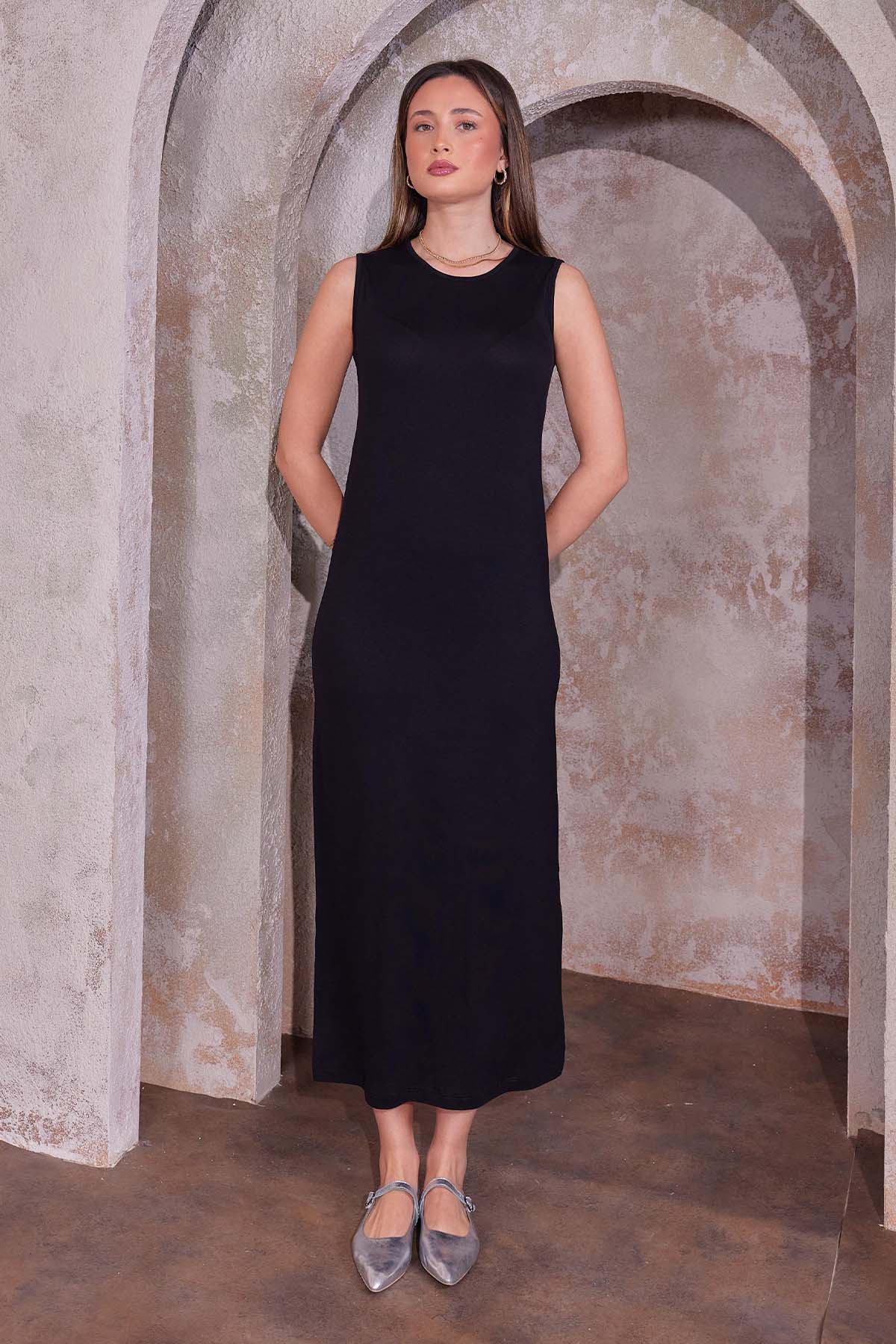 Sleeveless Cotton Undershirt Dress-detail