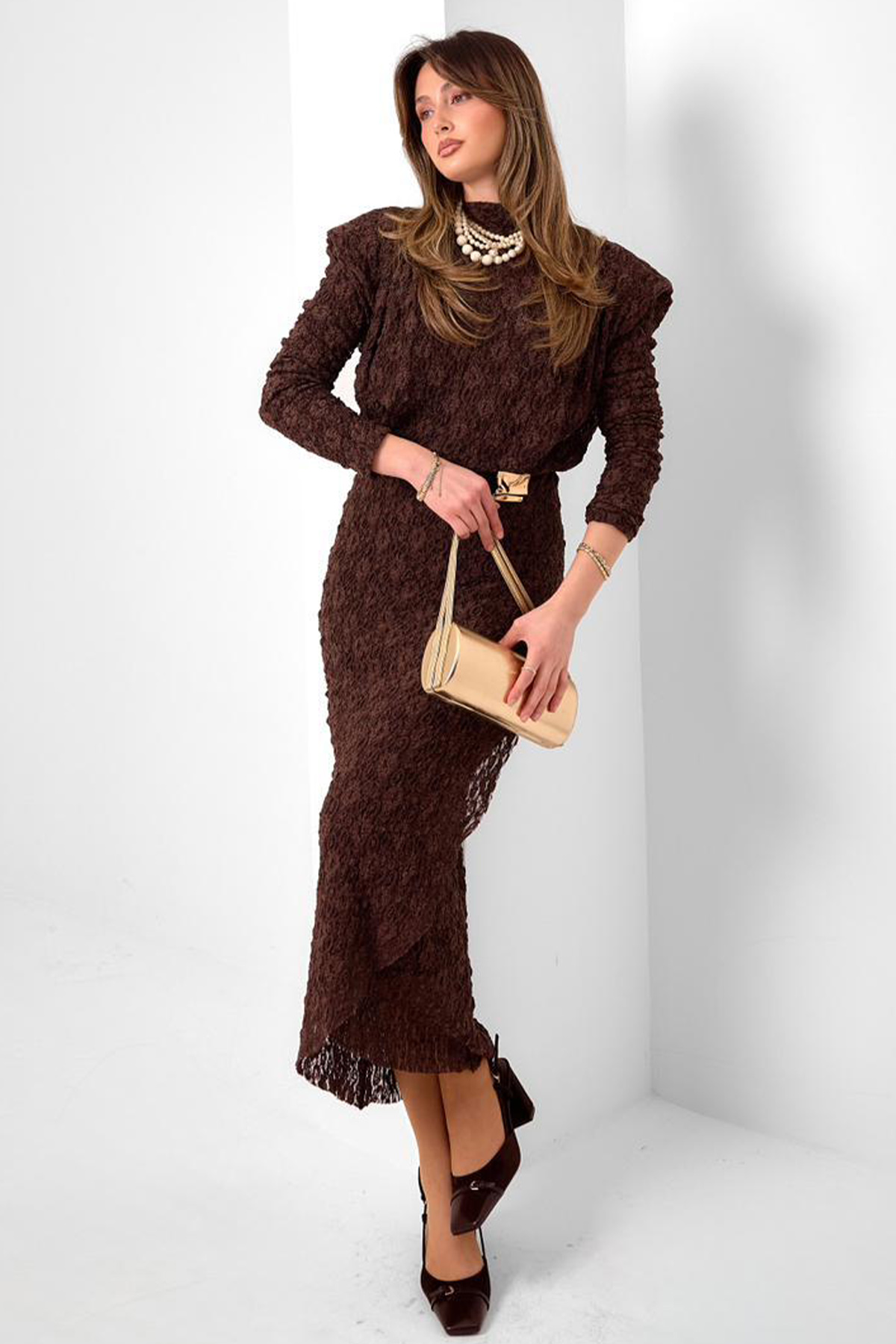 Toka Detaylı Dantelli Elbise-detail