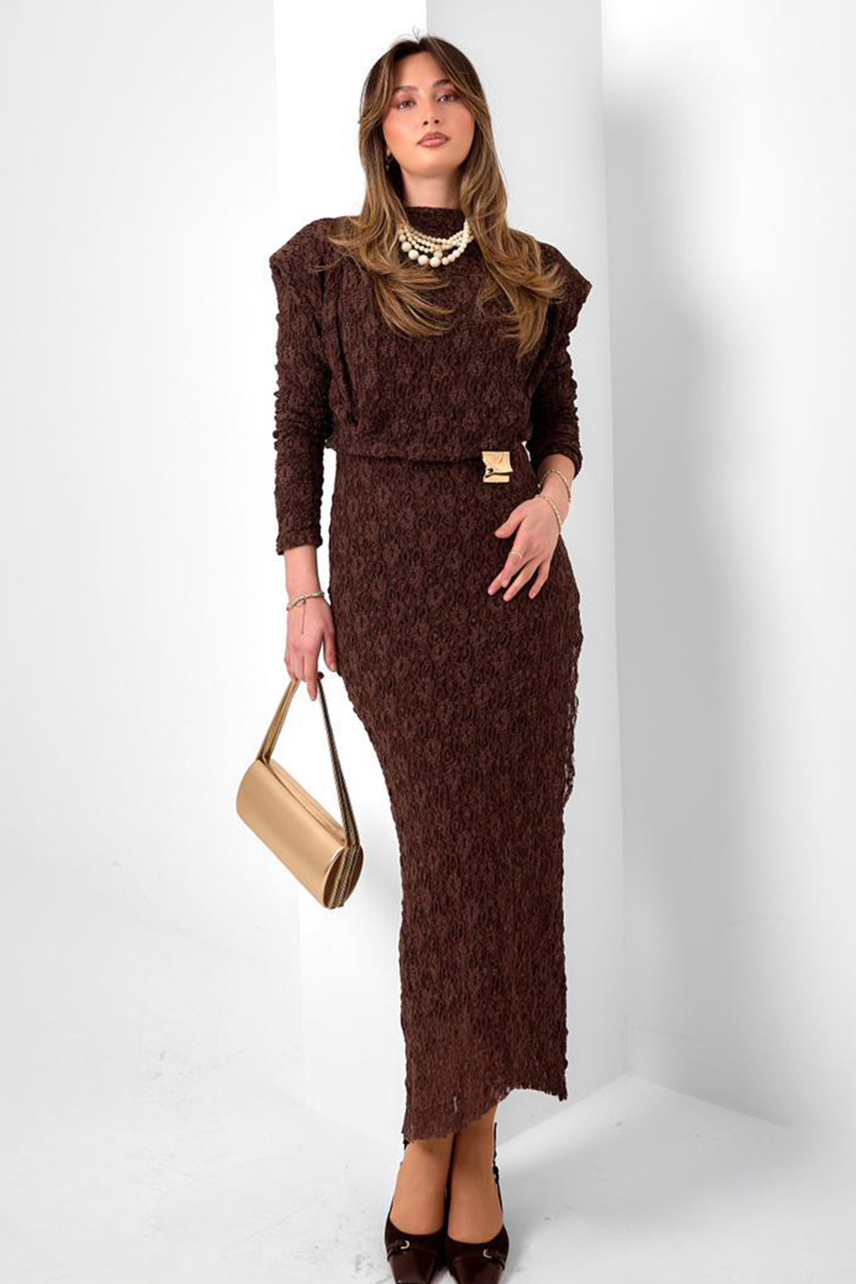 Toka Detaylı Dantelli Elbise