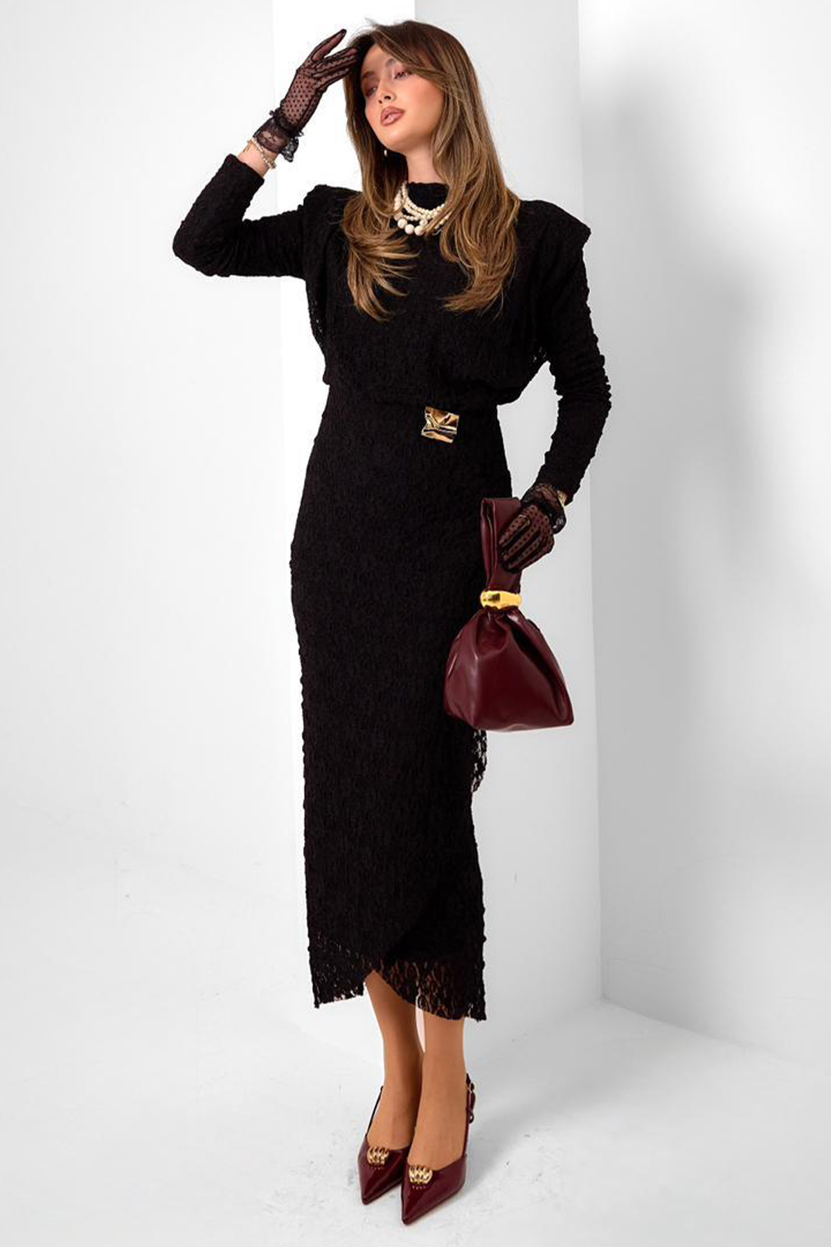 Toka Detaylı Dantelli Elbise-detail