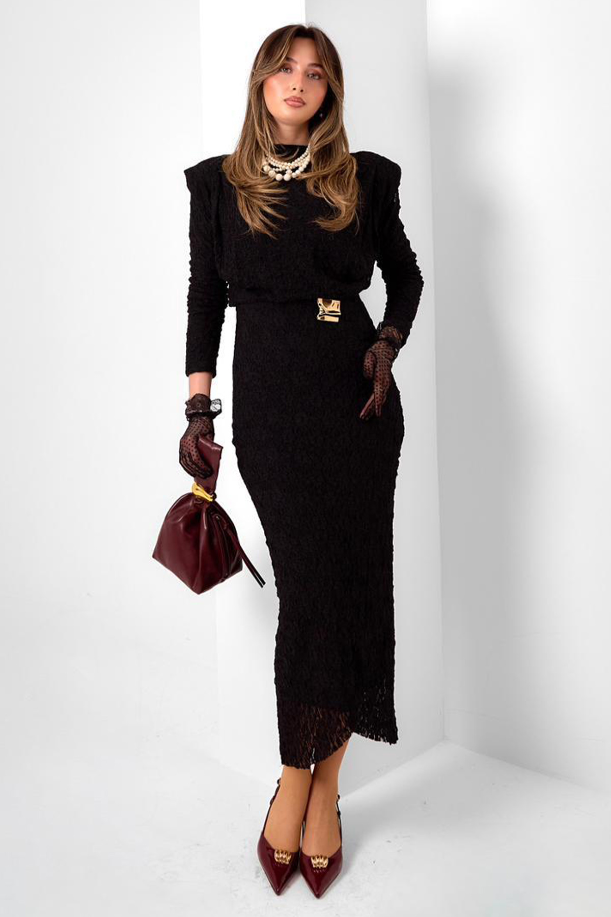 Toka Detaylı Dantelli Elbise-detail