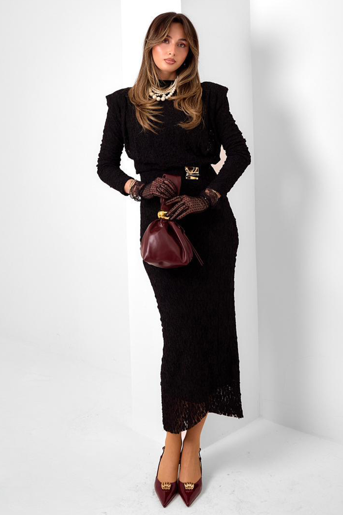 Toka Detaylı Dantelli Elbise-detail