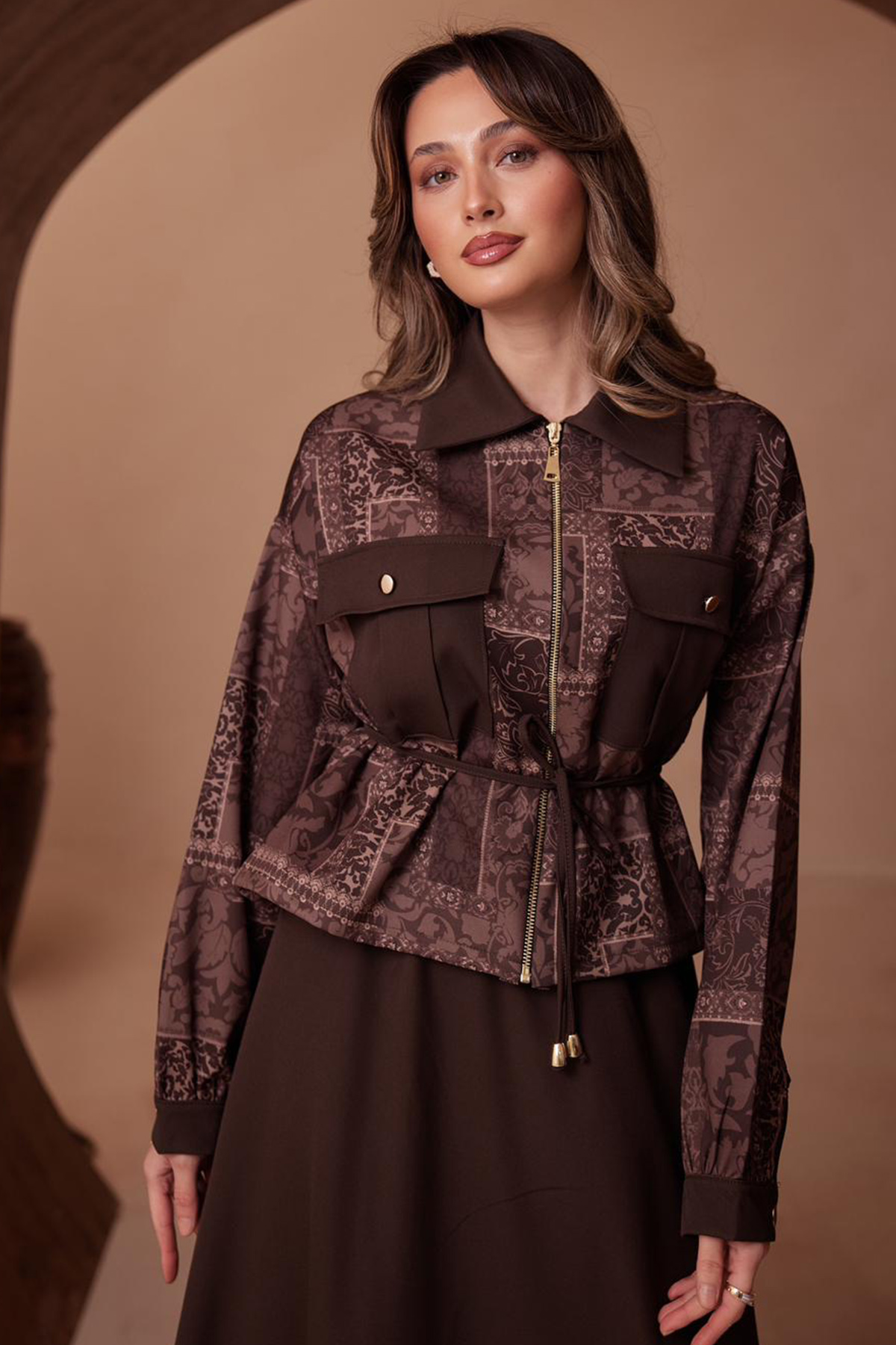 Desenli Ceket Takım N2713 Kahverengi-detail