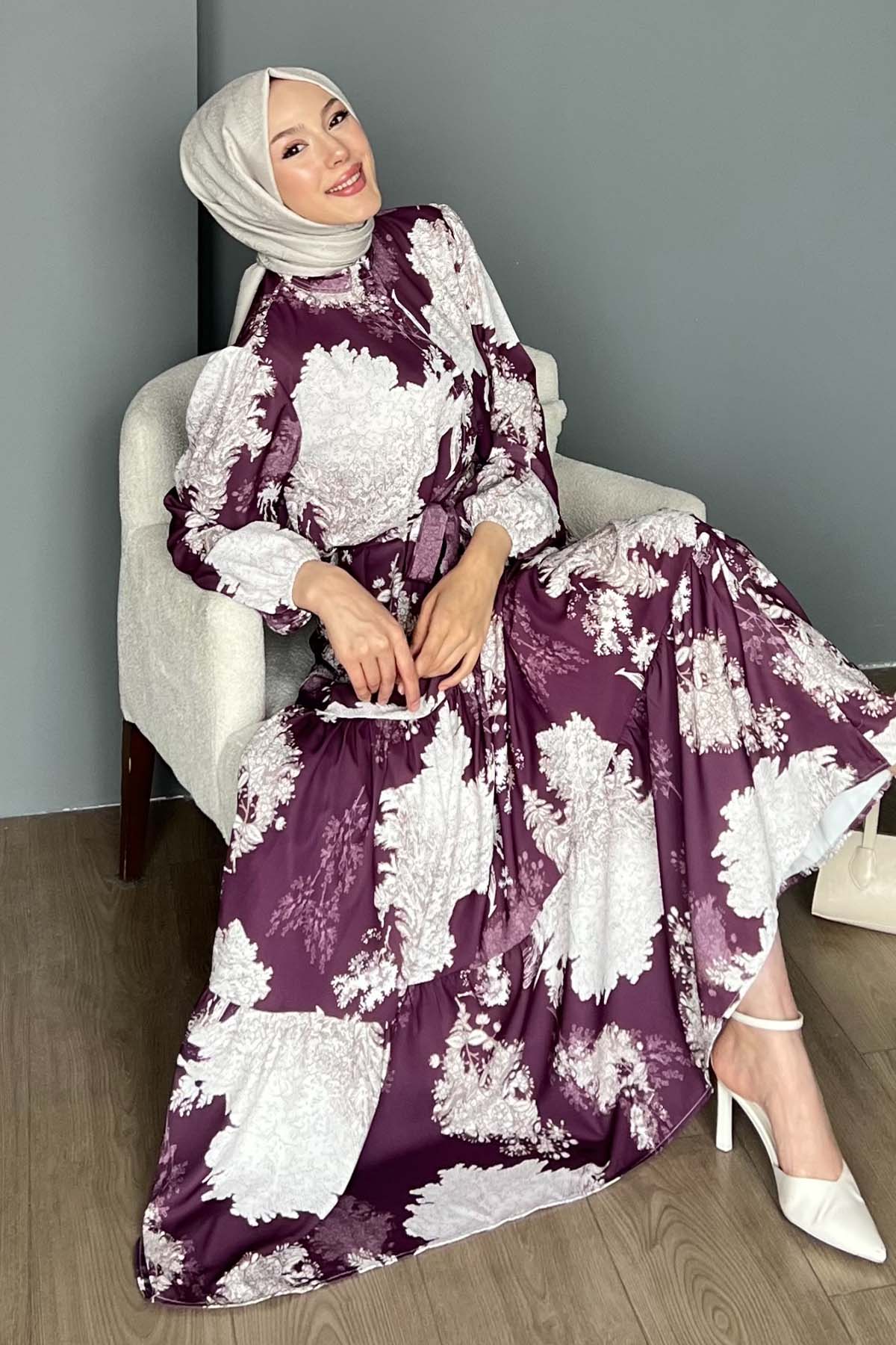 Çiçek Desenli Tesettür Elbise