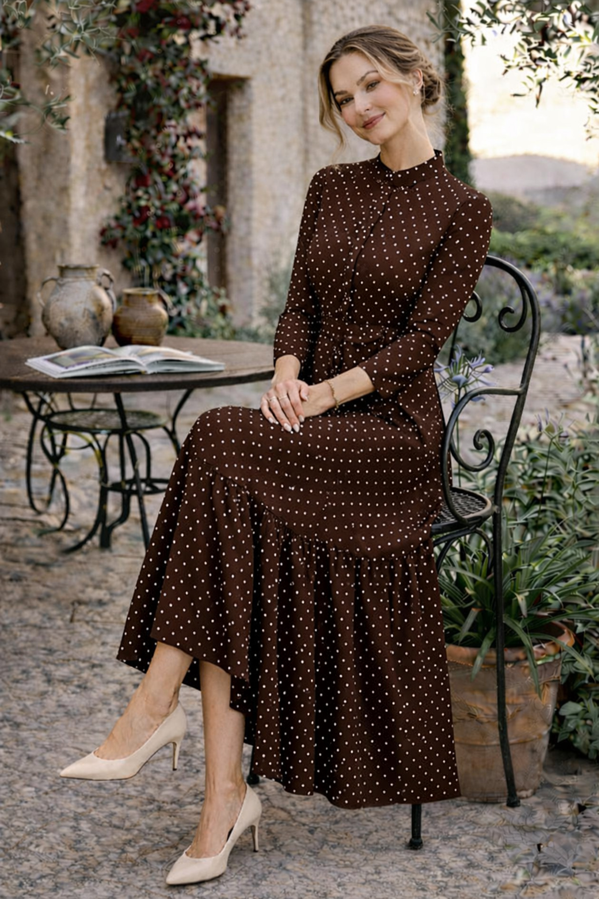 Puantiye Desenli Tesettür Elbise-detail