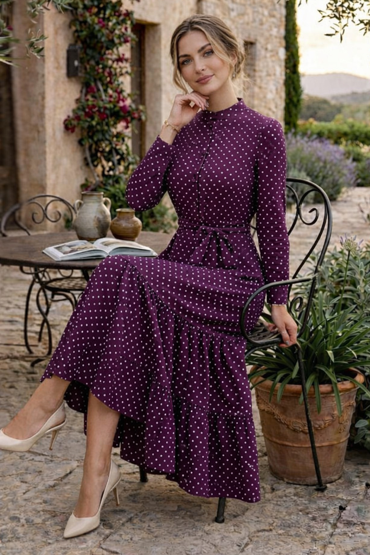 Puantiye Desenli Tesettür Elbise-detail