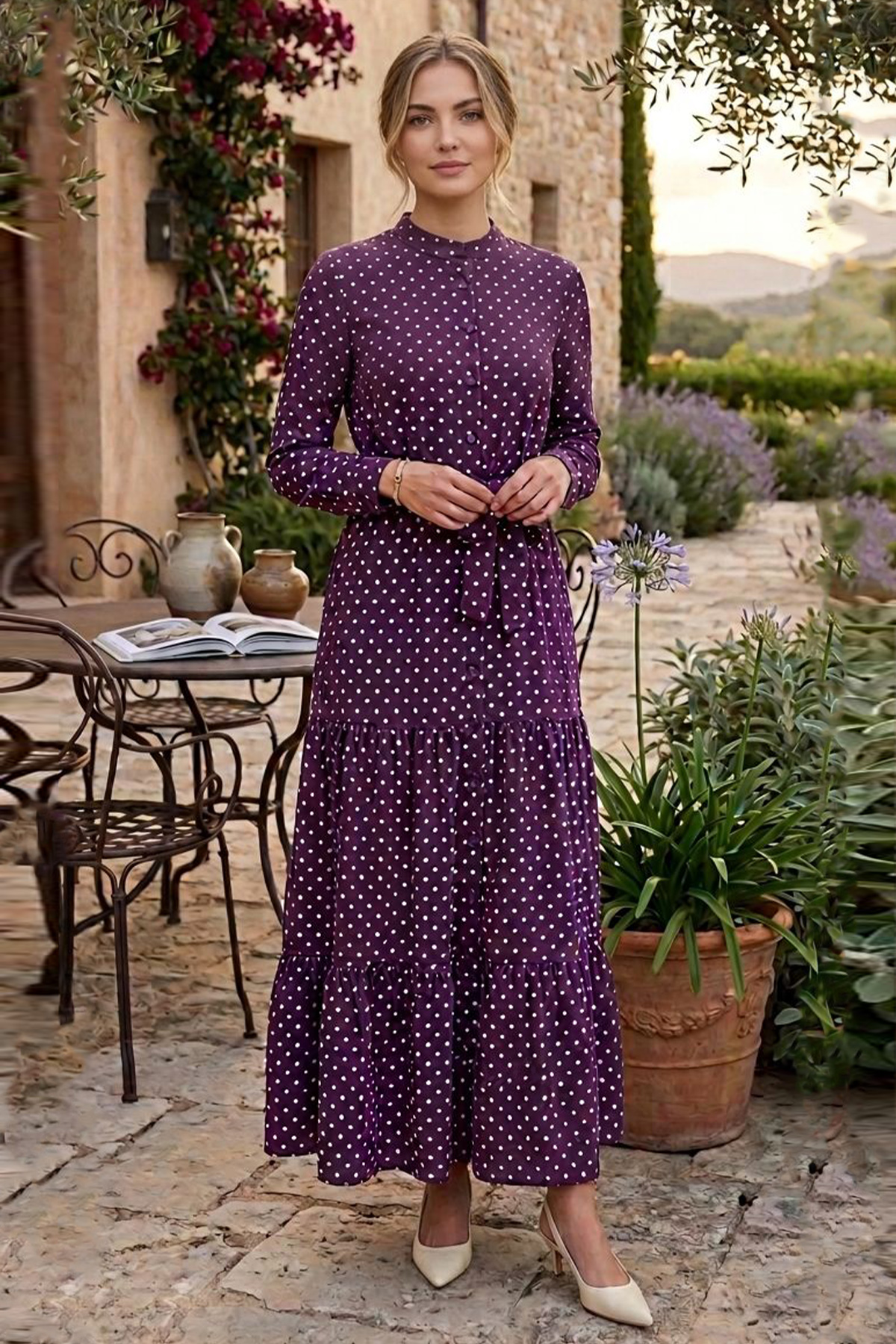 Puantiye Desenli Tesettür Elbise-detail