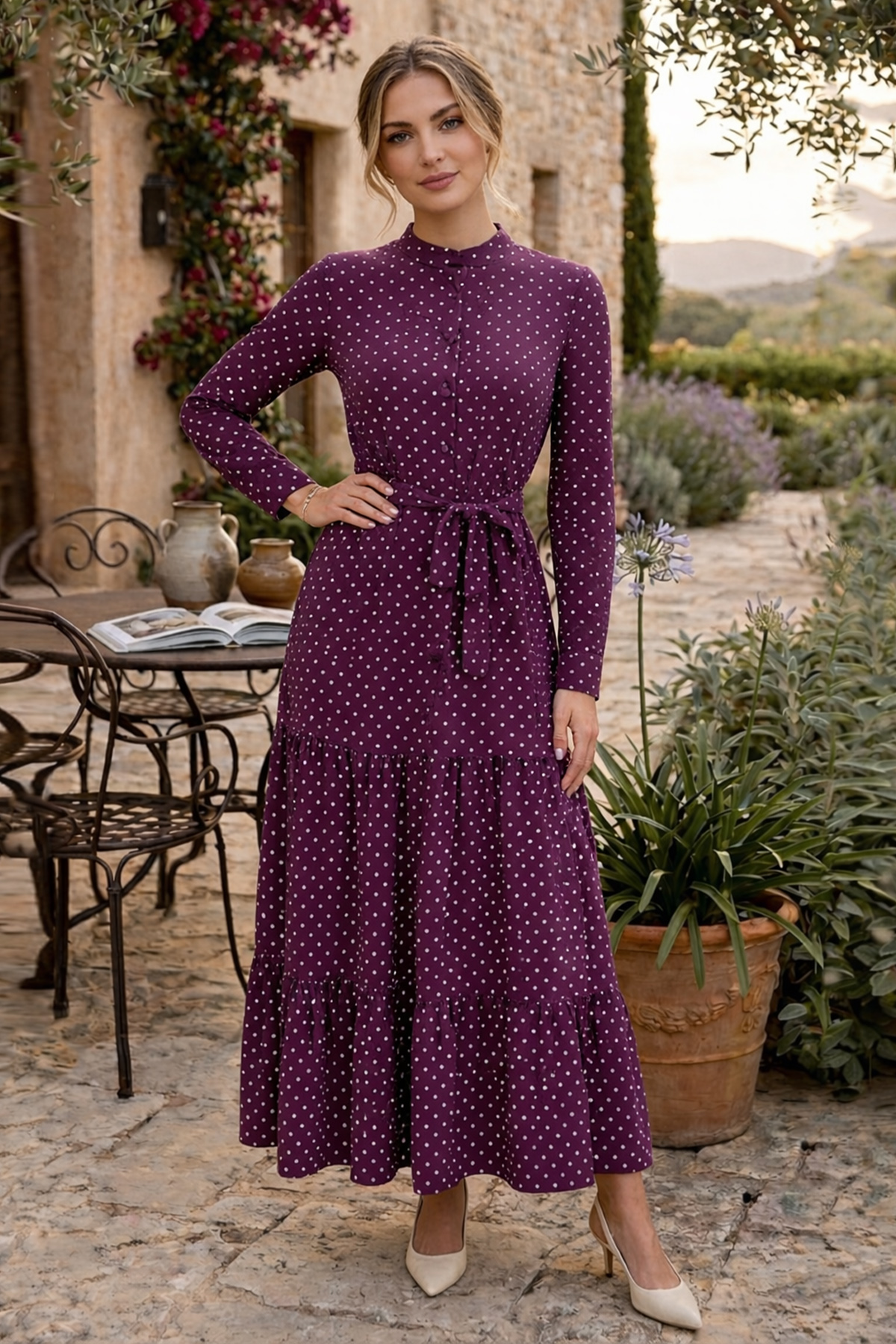 Puantiye Desenli Tesettür Elbise