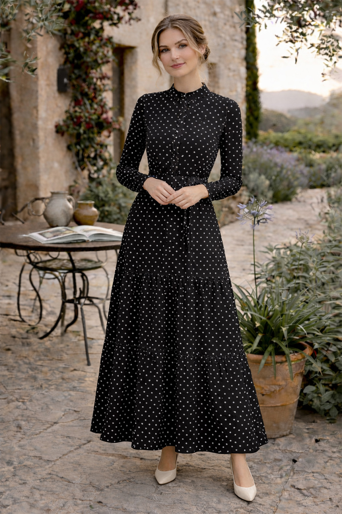 Puantiye Desenli Tesettür Elbise