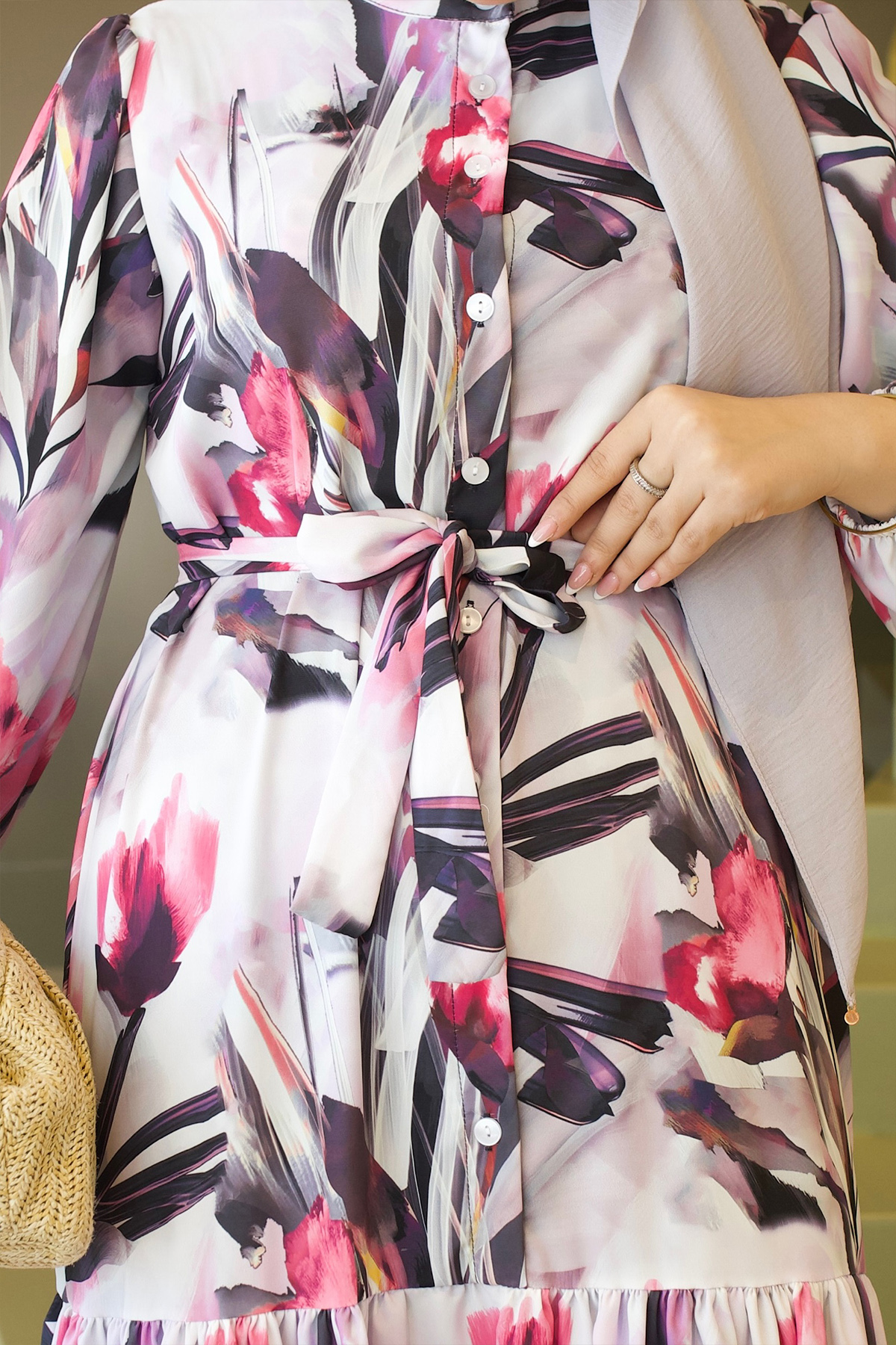 Desenli Tesettür Jessica Elbise-detail