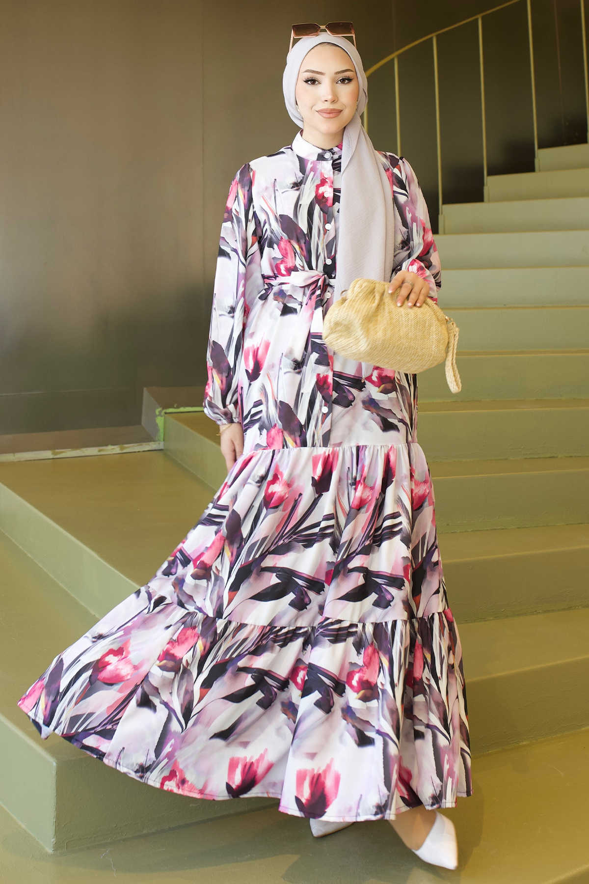 Desenli Tesettür Jessica Elbise-detail