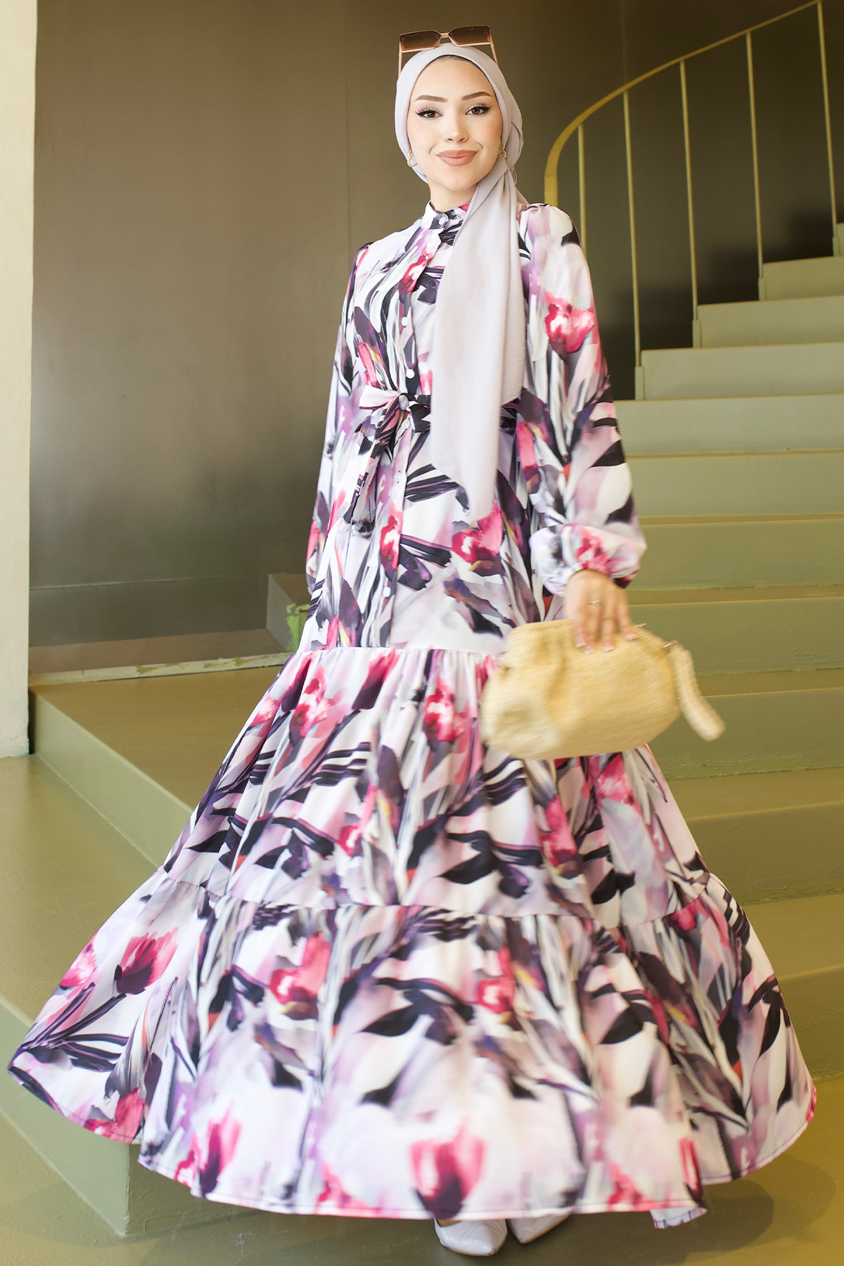 Desenli Tesettür Jessica Elbise-detail