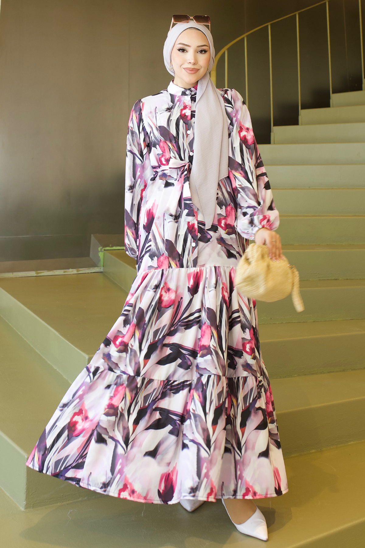 Desenli Tesettür Jessica Elbise