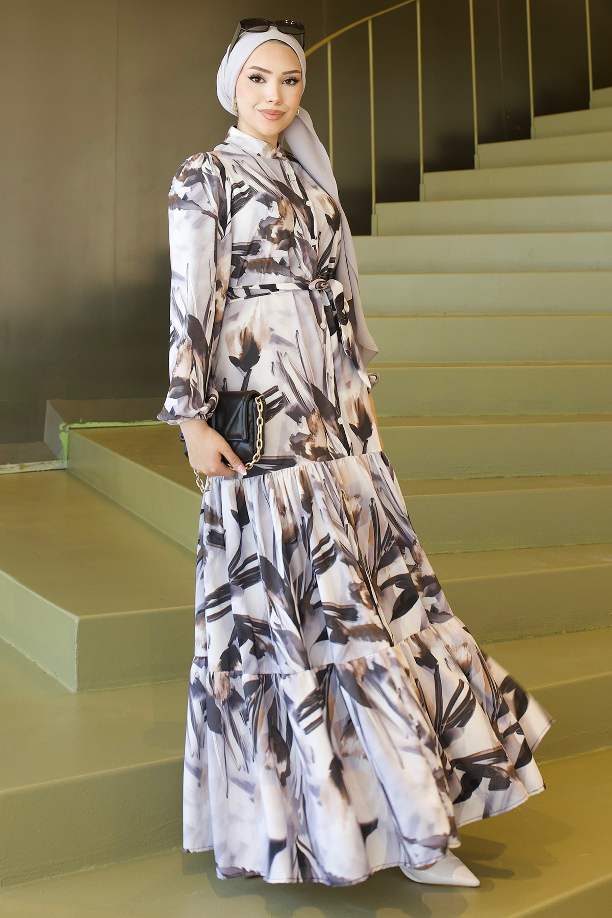 Desenli Tesettür Jessica Elbise-detail